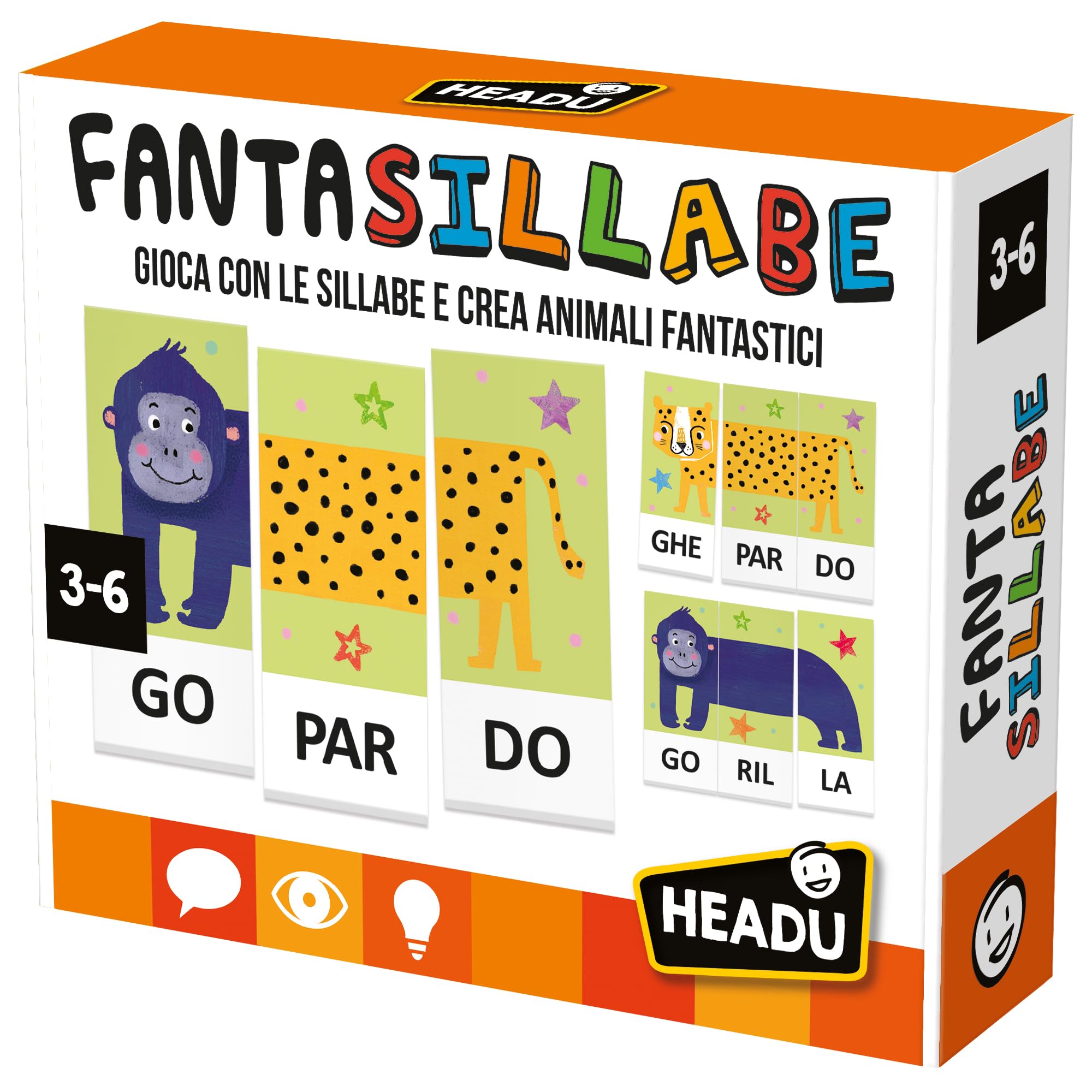 HEADU - Fantasillabe - Gioca con le Sillabe e Crea Animali Fantastici | Gioco Educativo 3 4 5 6 Anni, Imparare a Leggere, Giochi Lettura Bambini, Idea Regalo Compleanno Bambini Piccoli, Made in Italy