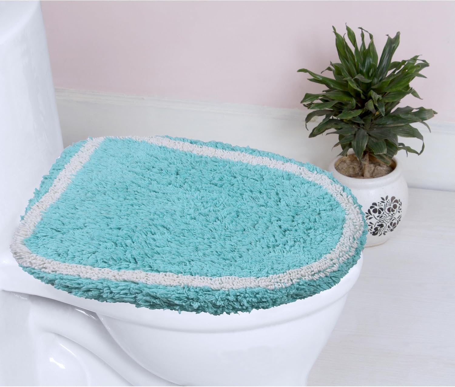 Home Weavers Allure Collection Toilet Lid Cover, Elastic Edges, 100% Cotton Soft Universal Fit for Standard Oblong Round Elongated Bath Room Bowl Lids, Washable, 18"x18" Toilet Lid Cover, Turquoise