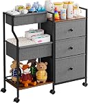 Couche bébé Caddy Organisateur et stockage - 3 Cart à roulettes de niveau avec diviseurs et tiroirs, facile à assembler, chariot utilitaire mobile avec roues pour les pépinières, chambre à coucher, table à langer & Lit bébé