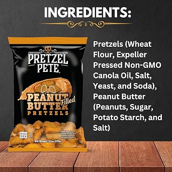 Pretzel Pete Peanut Butter Filled Pretzel Nuggets, Non-GMO Ingredients, Small Batch, 9.5oz (3 Pack)