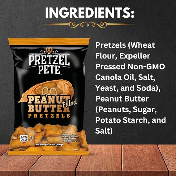 Pretzel Pete Peanut Butter Filled Pretzel Nuggets, Non-GMO Ingredients, Small Batch, 9.5oz (3 Pack)
