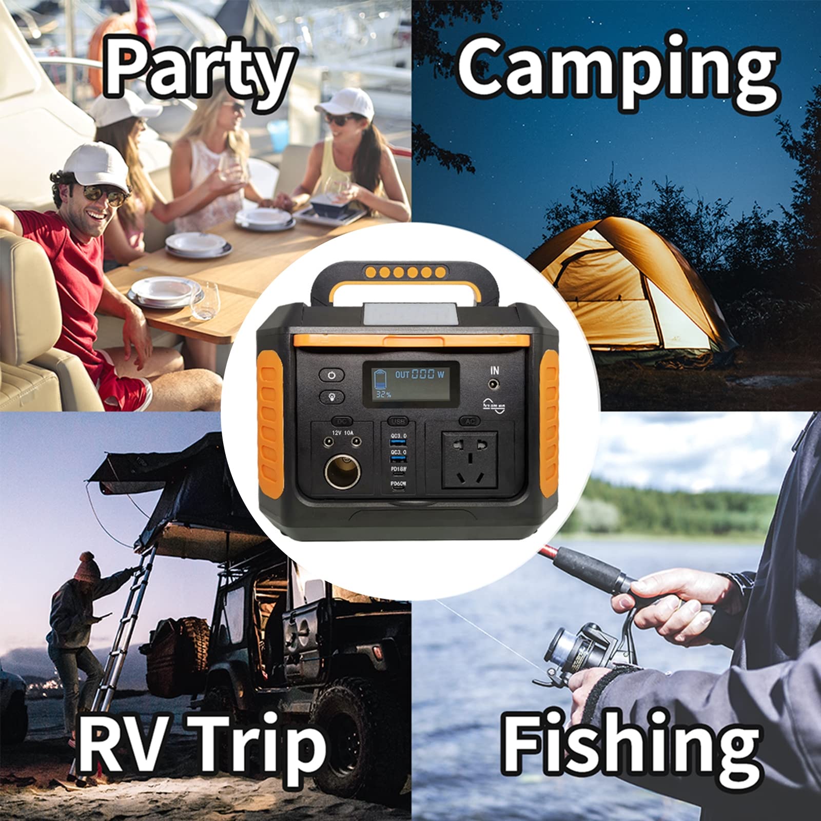 Generador Solar Portátil, Electrico Estación De Energía Portátil 160800MAH 595Wh 500W Salidas AC/DC/USB Onda Sinusoidal Pura Power Station Para Emergencia Camping Acampar Viaje