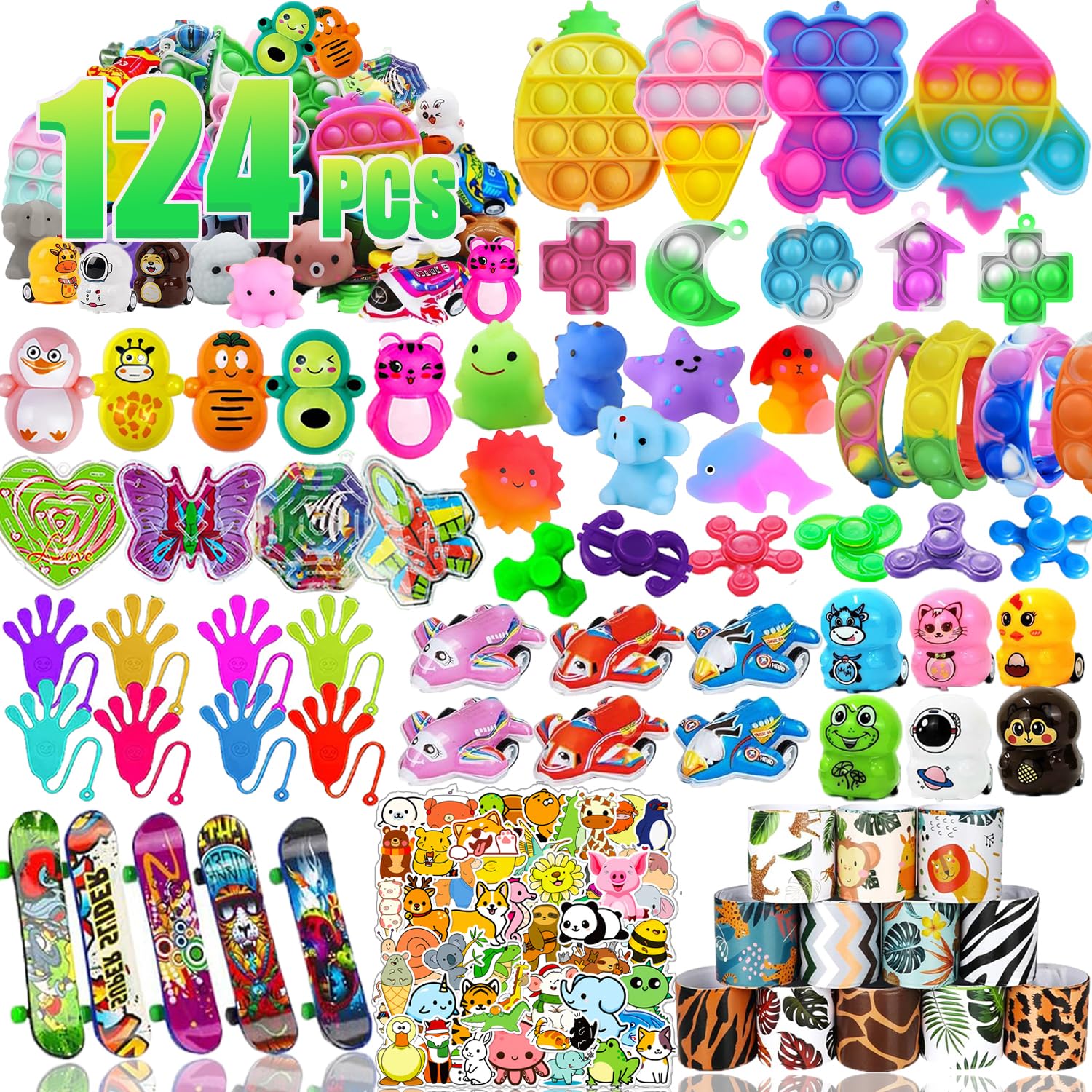 124 Pack Party Favors for Kids,Goodie Bags Pinata Stuffers,Treasure Box Toys,Birthday Party Gift Toys,School Classroom Rewards,Carnival Prizes Box,