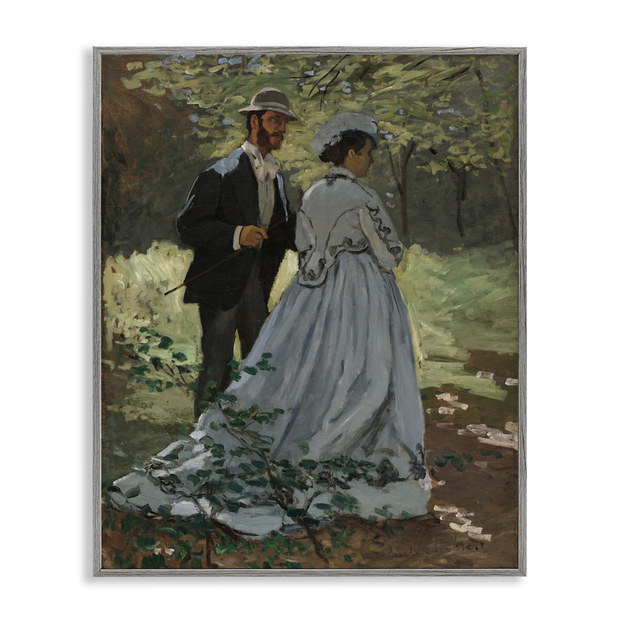 Stupell Industries Farmhouse Gray (Textured) 'Bazille & Camille In Nature', Framed Giclee Art, Gray, 16 X 20 Inches, Easy To Hang And Sturdy, Made In Usa, By Tina Lecour