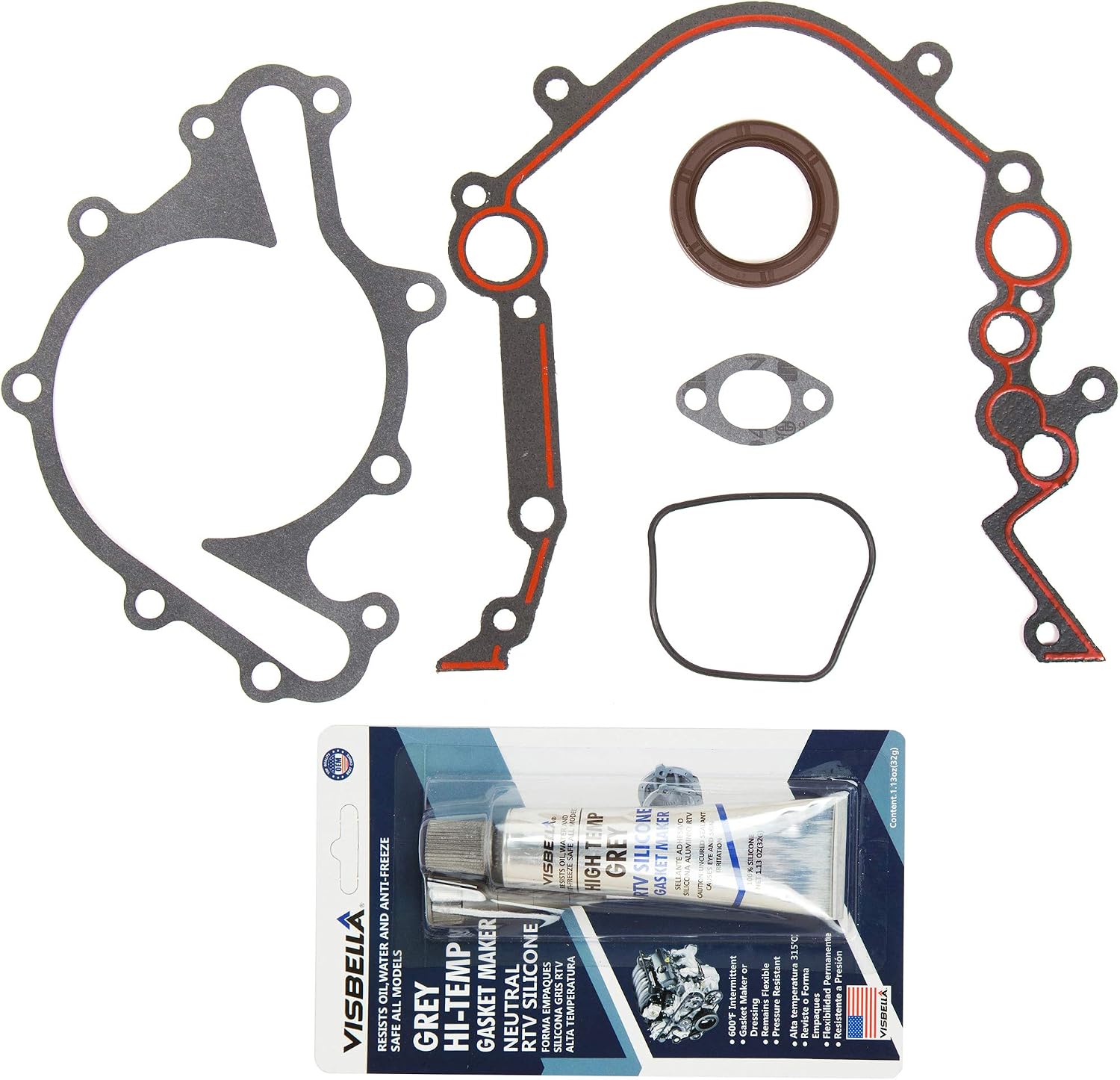 MA-4216897502 Timing Chain Kit Cover Gasket Compatible With/For 90-04 Ford E150 F150 F250 Mustang 3.8 3.9 4.2