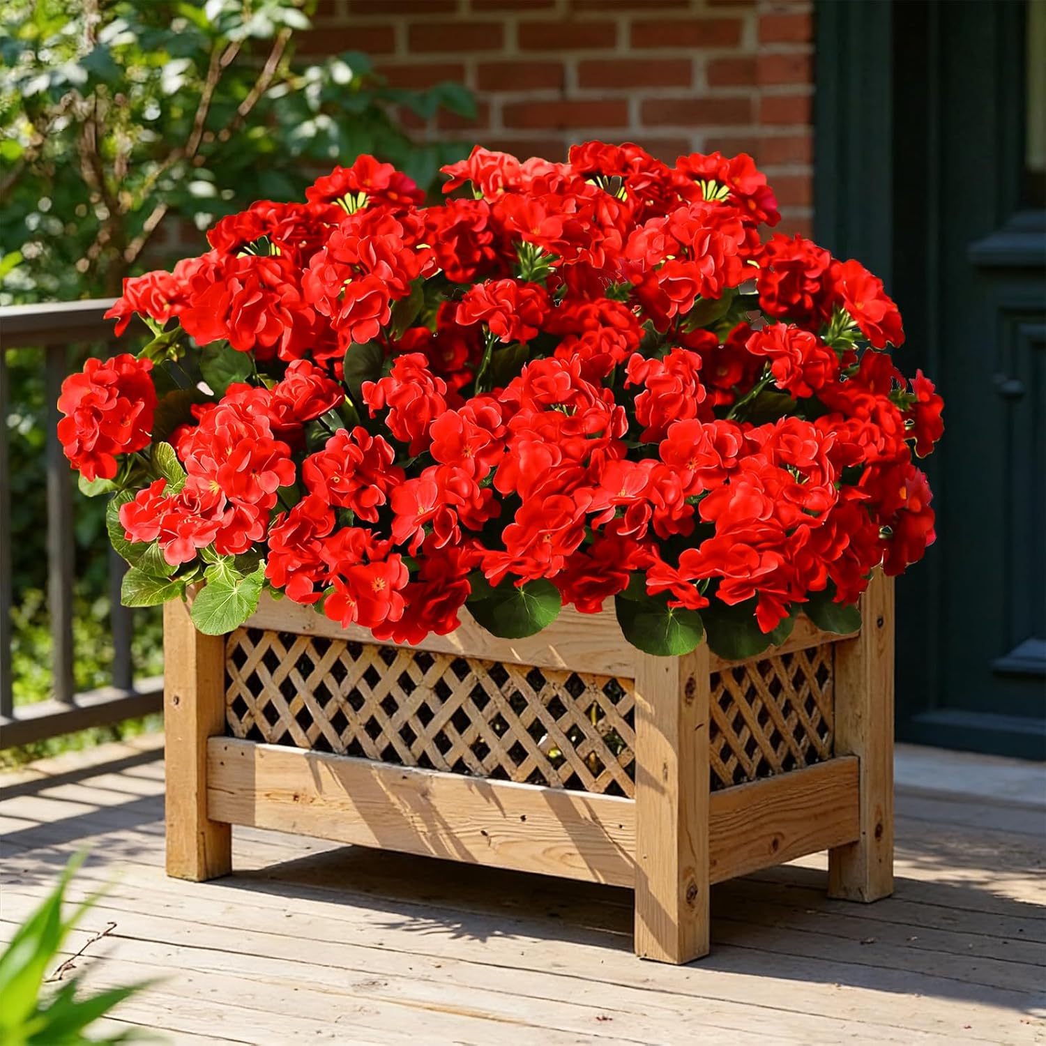 12 Pcs Artificial Flowers for Outdoors, Fake Outdoor Flowers, Red Artificial Geraniums Plastic Flowers, Fake Plant for Outside, Silk Faux Flowers for Outdoor UV Resistant for Front Porch