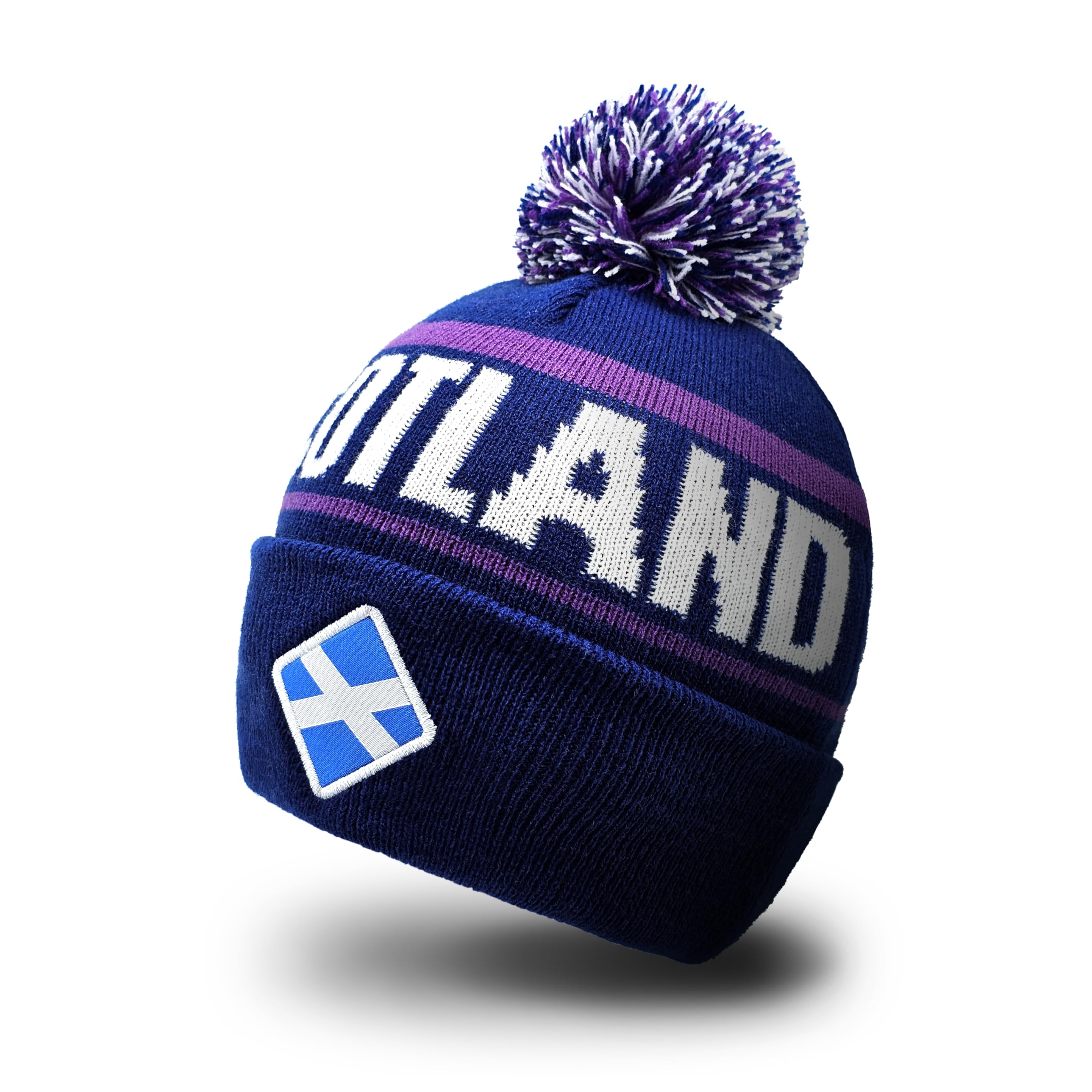 Strength & Honour Scotland Beanie Hat with Pom Pom - Scottish Unisex Adult Soft Touch Super Warm Rugby Football Sports Events Rhombic Patch Fans Supporters Gift