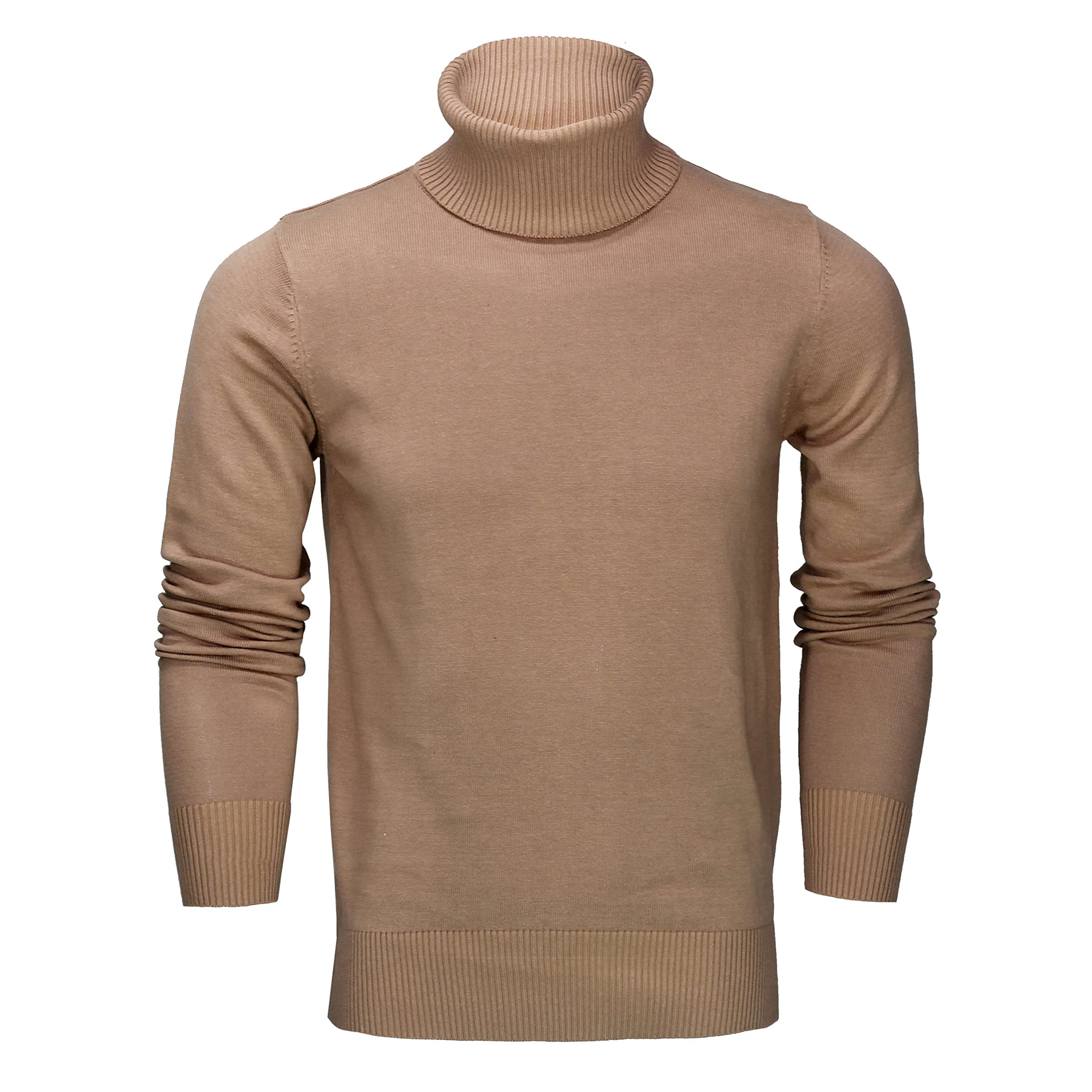 Xposed Men's Camel Roll Neck Jumper Soft Cotton Fine Knitted High Turtle Polo Pullover Top[Jumper-G1808,S,]