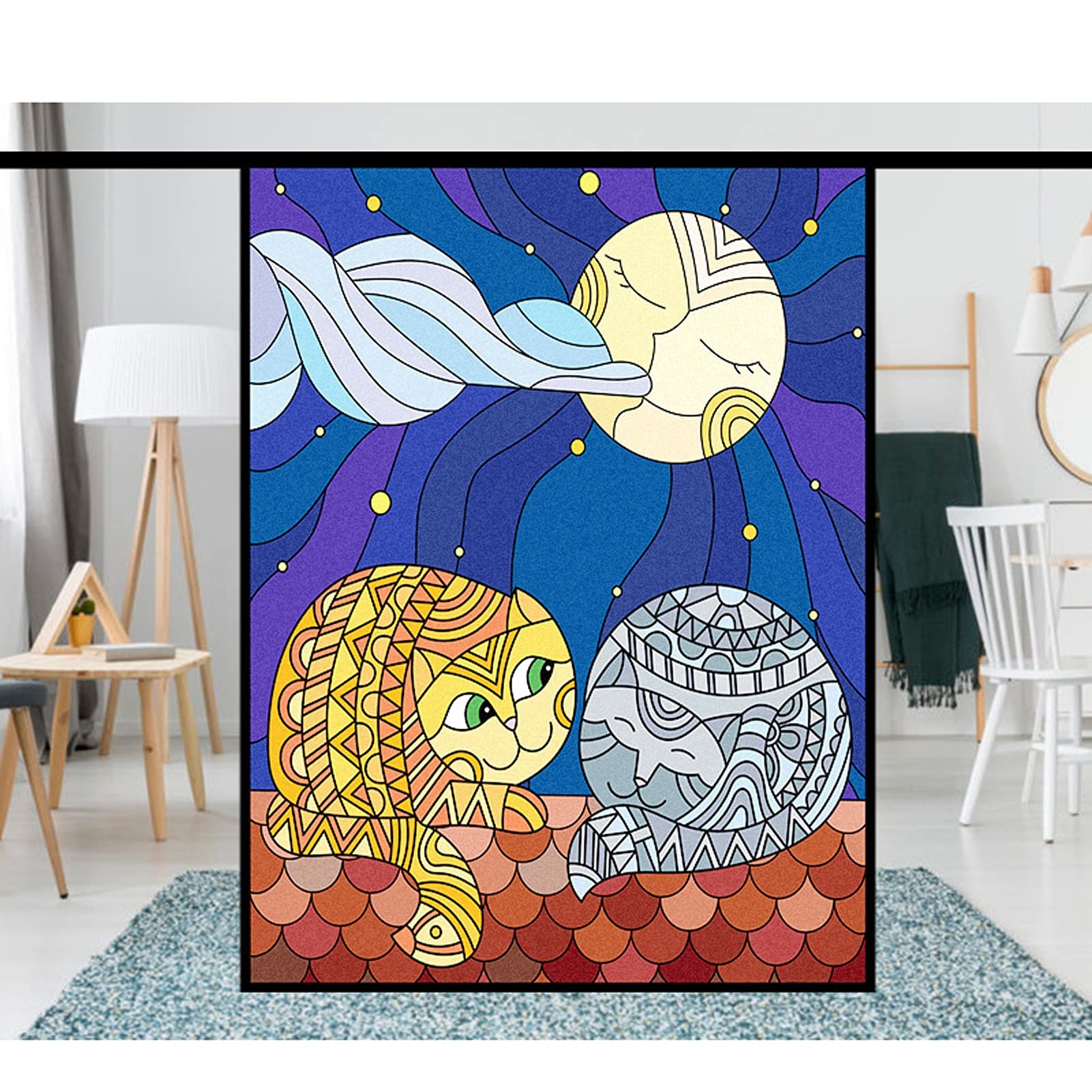 SUNBABY Buntglas-Fensterfolie – Dekorative 3D-Folie Ohne Kleber Für Mehr Privatsphäre & UV-Schutz