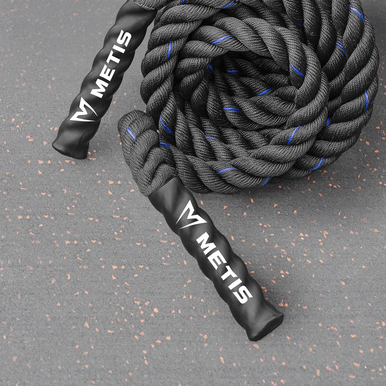 FORZA Corde da combattimento, corda ponderata per allenamento in palestra, disponibile in 9 m, 12 m o 15 m (blu e nero, 15 m x 50 mm + kit di ancoraggio)
