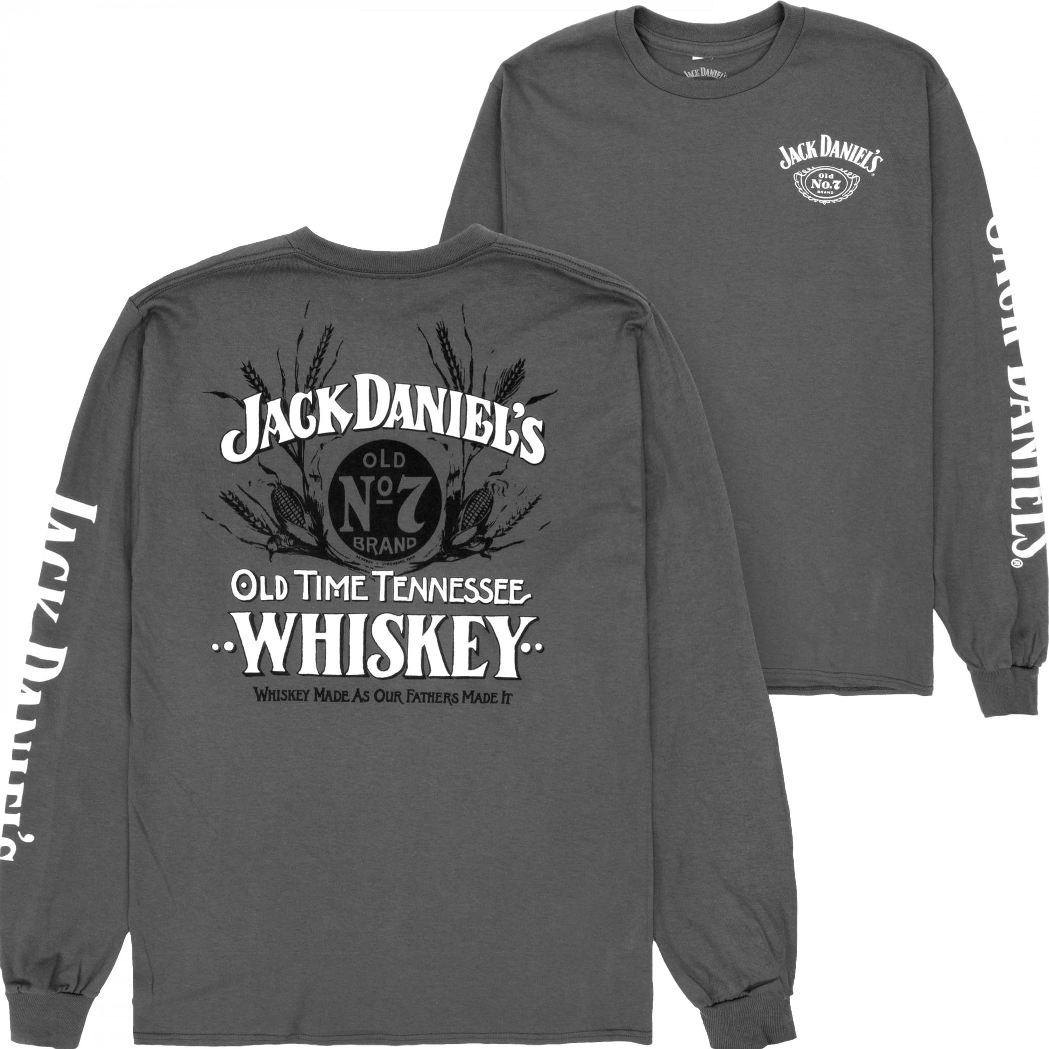 Changes Jack Daniel's No. 7 Whiskey Front and Back Print Long Sleeve Shirt (UK, Alpha, XXL, Regular, Regular) Grey