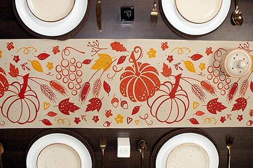 Miniatura 4 de Camino de mesa de otoño con hojas de arce, calabazas de otoño, decoración de mesa de comedor de cocina de Acción de Gracias para fiestas en