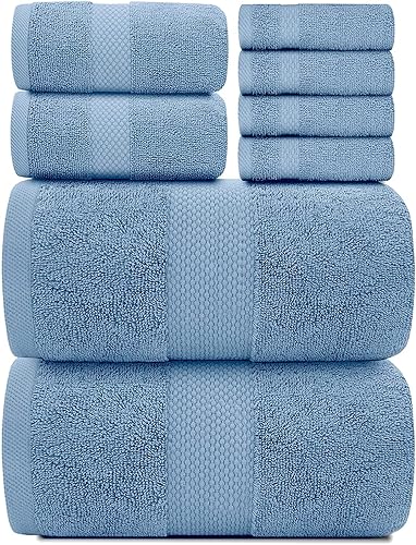 Miniatura 3 de White Classic Juego de 2 toallas de baño de lujo azul claro de 22 x 34 pulgadas y 8 toallas 2 toallas de baño, 2 toallas de mano, 4 toallas faciales