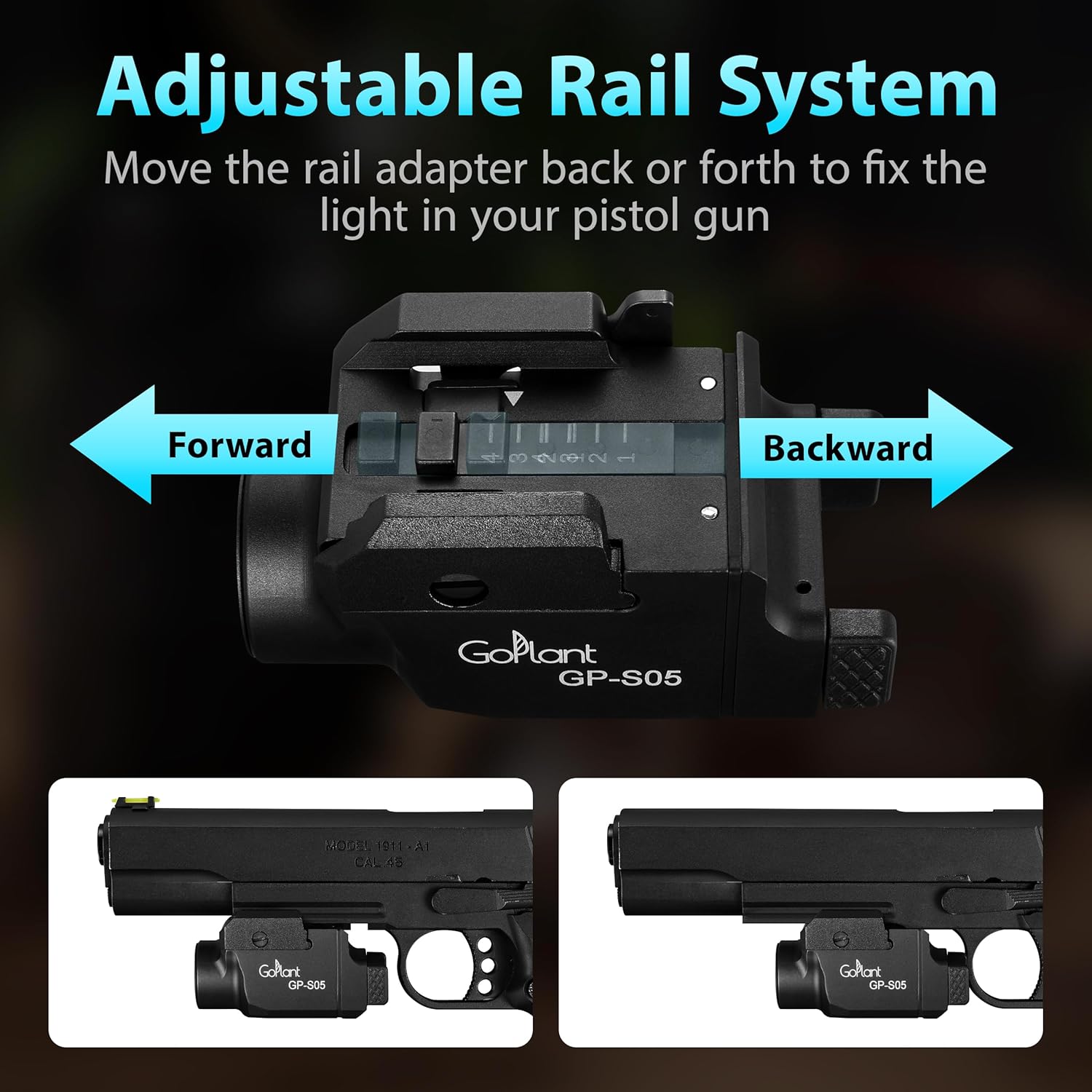 1500 Lumens Compact Pistol Flashlight, Aluminum Alloy Picatinny Flashlights Weapon Light, Subcompact Tactical Pistol Lights,LED White Light for Handgun, Rechargeable Gun Light