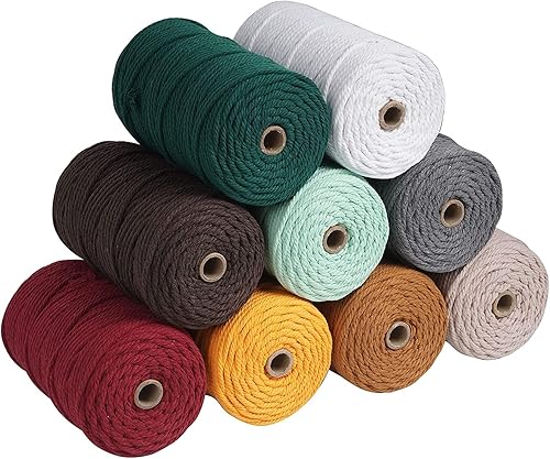 Miniatura 11 de NOANTA - Cuerda de macramé color marrón amarillento, 1/8 pulgadas (3 mm) x 109 yardas (100 metros), cuerda de algodón colorido para colgar