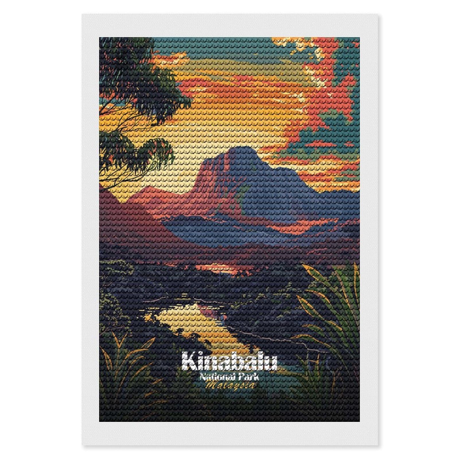 Junmoney Kinabalu National Park, Malaysia DIY Diamond Art Canvas Kit 8"x12", Complete Accessories, Creative Leisure Activity, Home Wall Decor, Gift Idea
