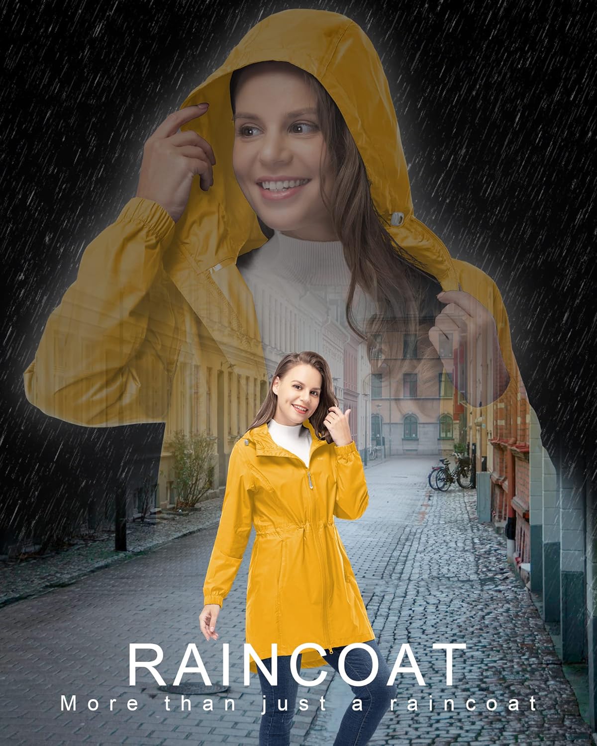 33,000ft Women's Waterproof Long Rain Coats Packable Rain Jacket with Hood Trench Coats Windbreaker - Image 6