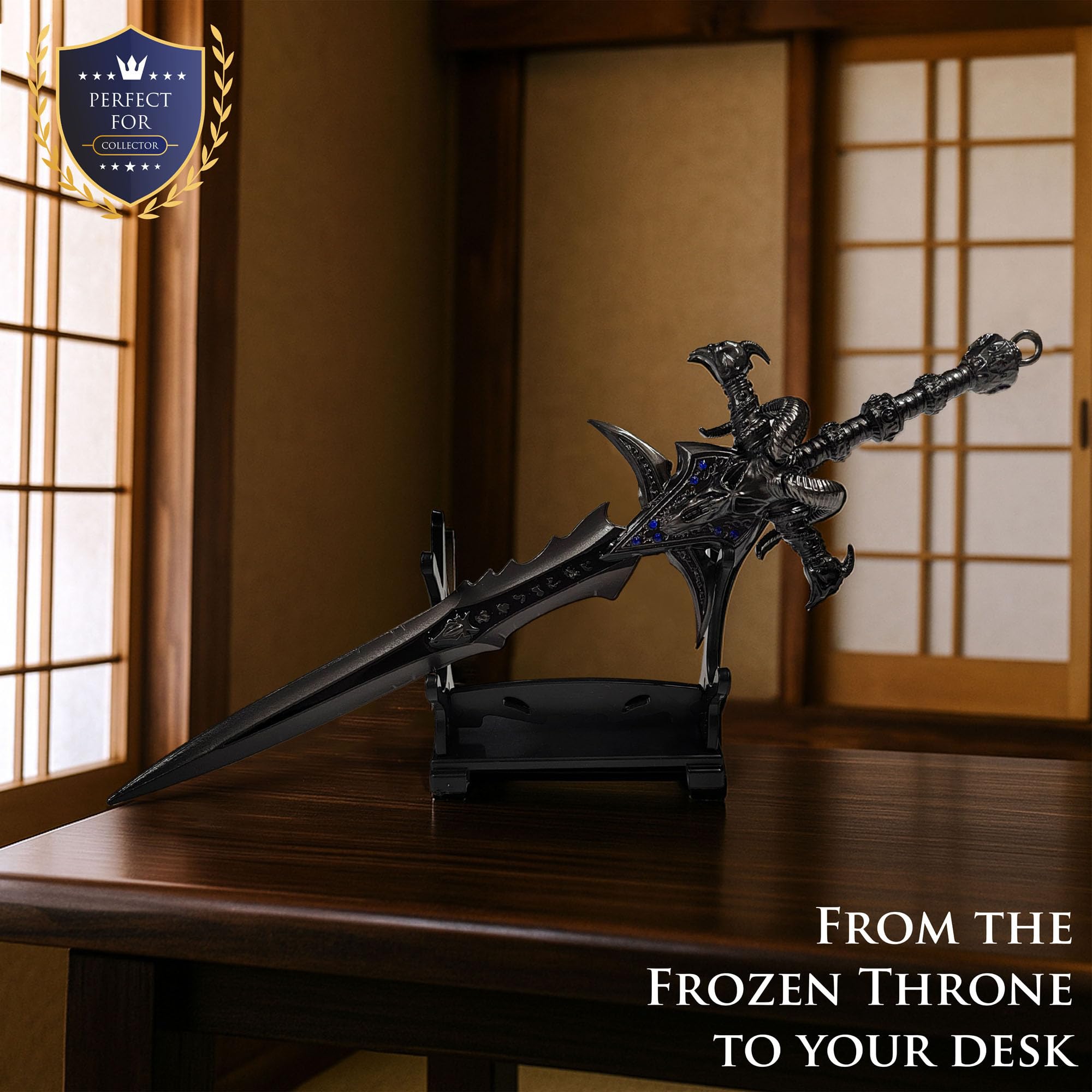 World of Warcraft- Frostmourne, ouvre-lettre en forme d'épée avec base, 22,5 cm, accessoire pour la maison et le bureau, cadeau et marchandise pour les fans et les collectionneurs