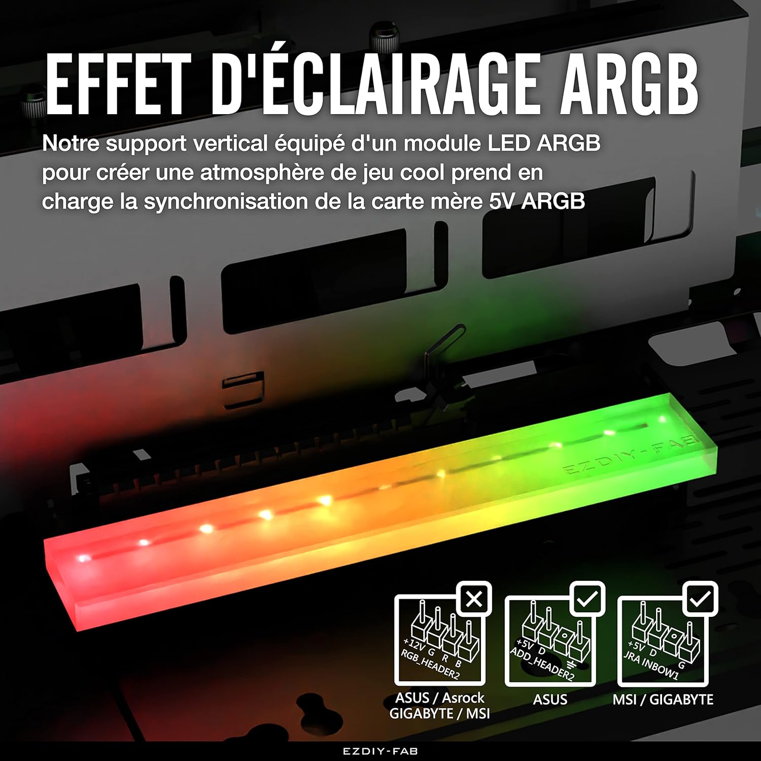 EZDIY-FAB Supporto per montaggio GPU PCIe 4.0 con LED ARGB 5V 3 pin, kit di supporto per scheda video VGA con cavo Riser PCIe 4.0 X16 Gen4 17 cm/6,69 Pollici ad angolo retto a 90 gradi - Nero