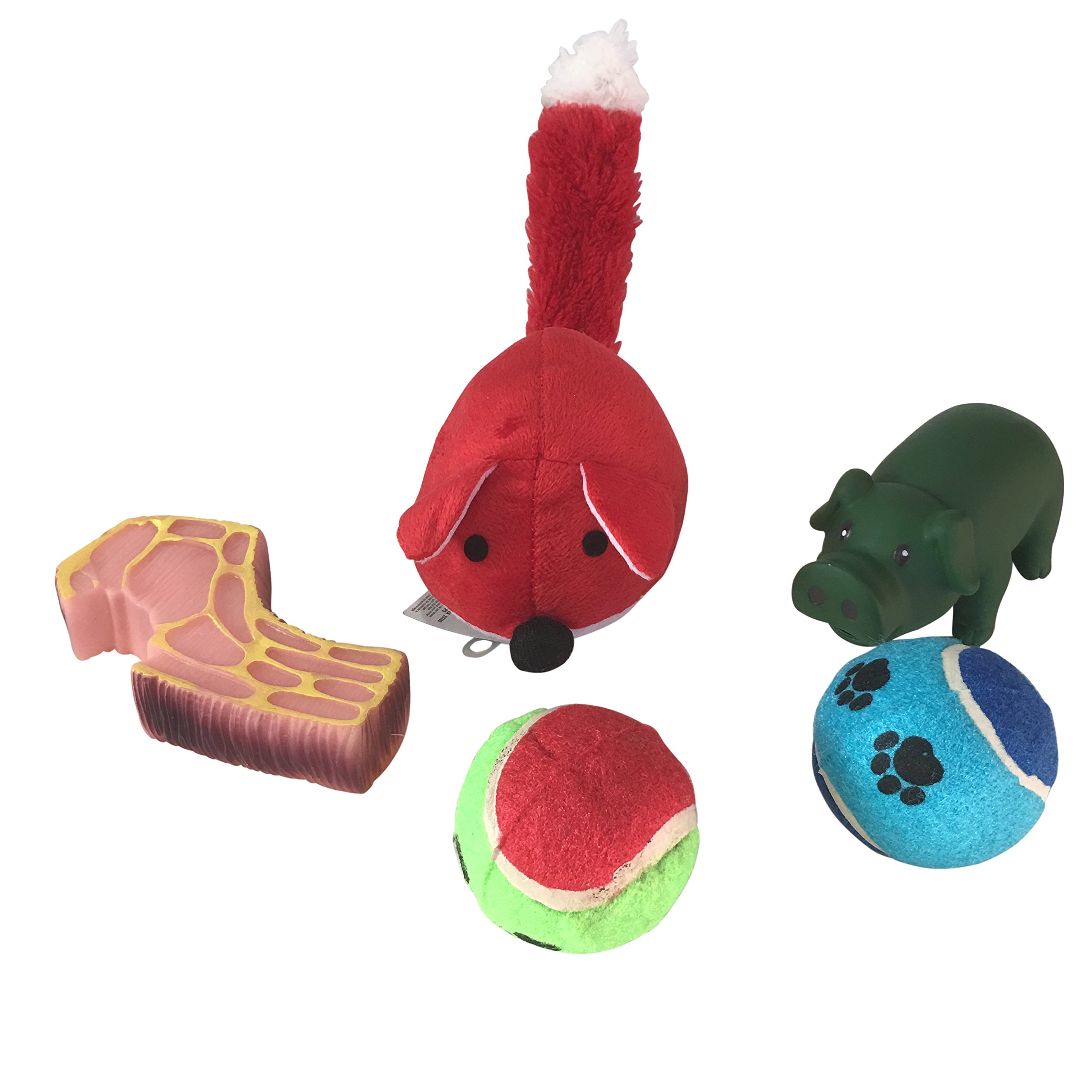 Dog gifts Christmas , Great Dogs Toys set – Vinyl Foodshaped Ham, Latex Pig Dog Toys , Tennis Ball & Plush Fox Dog Toys