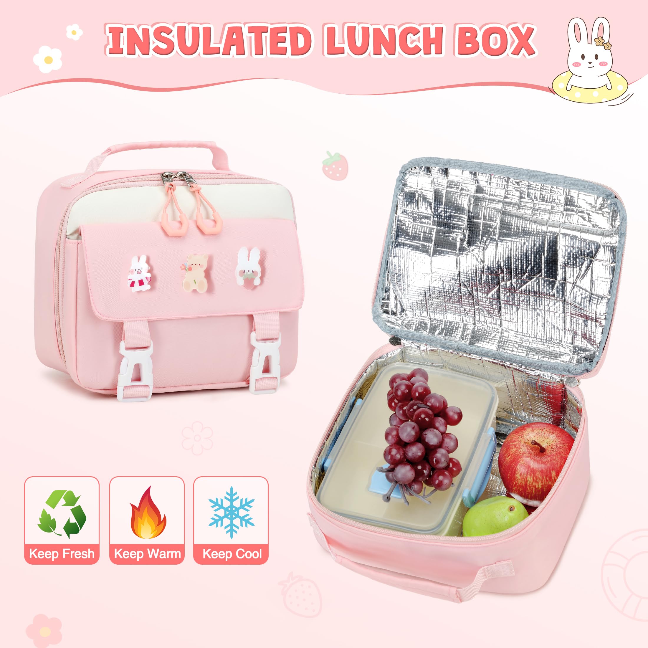 DIGOBAY Set zaino per la scuola per ragazze, zaino per bambini con astuccio portapranzo