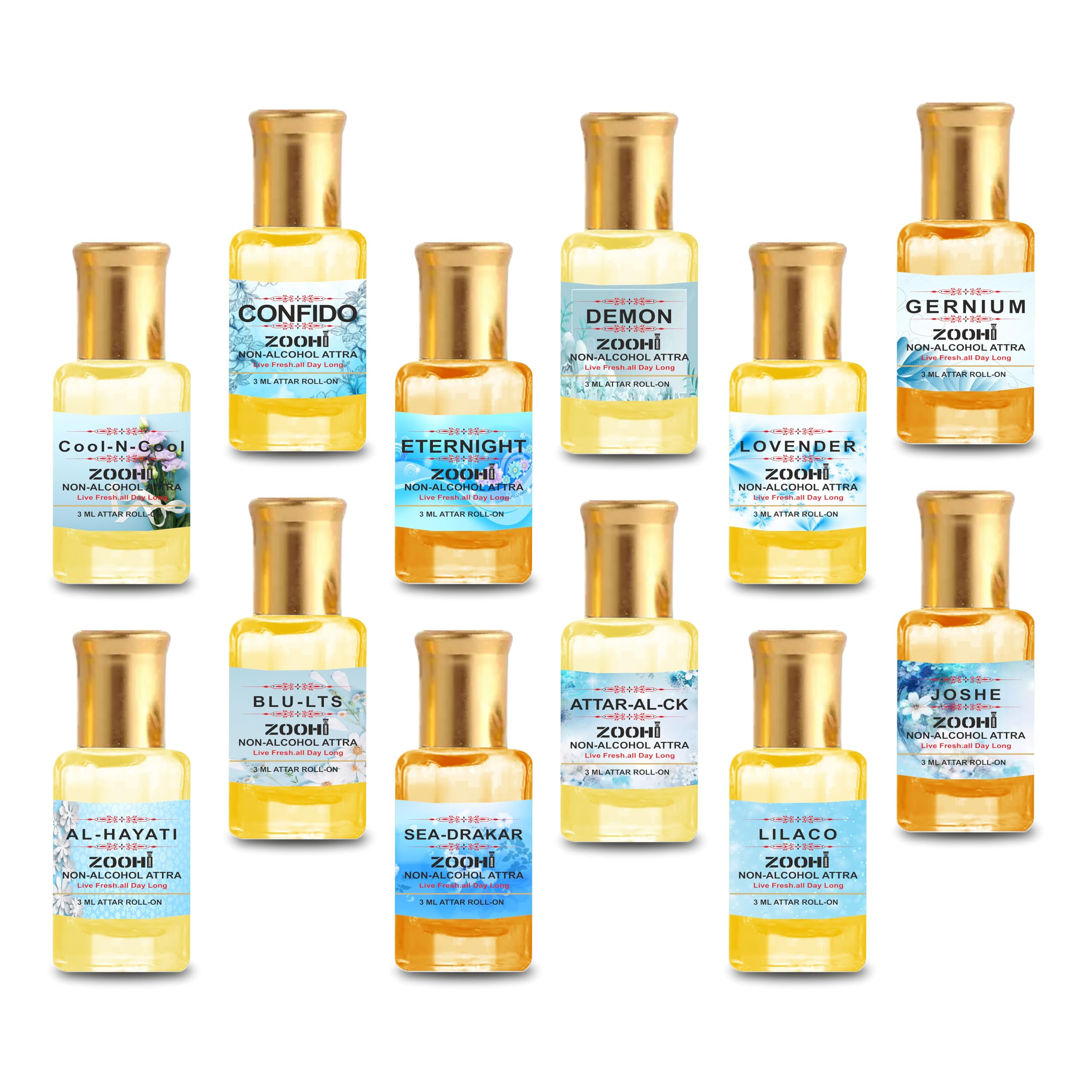 ZooHi Perfume Attar Assorted Pack for Men & Women Roll-on, Natural Non-Alcoholic Premium Long Lasting Fragrance, Each 3 ML 12Pcs x 3ML (36ML) (Combo Set 2)-image-16