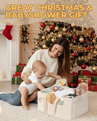 Miniatura 3 de Organizador de pañales para bebé con cambiador portátil, organizador de pañales de forro polar de peluche para cambiador - Cesta para cambios