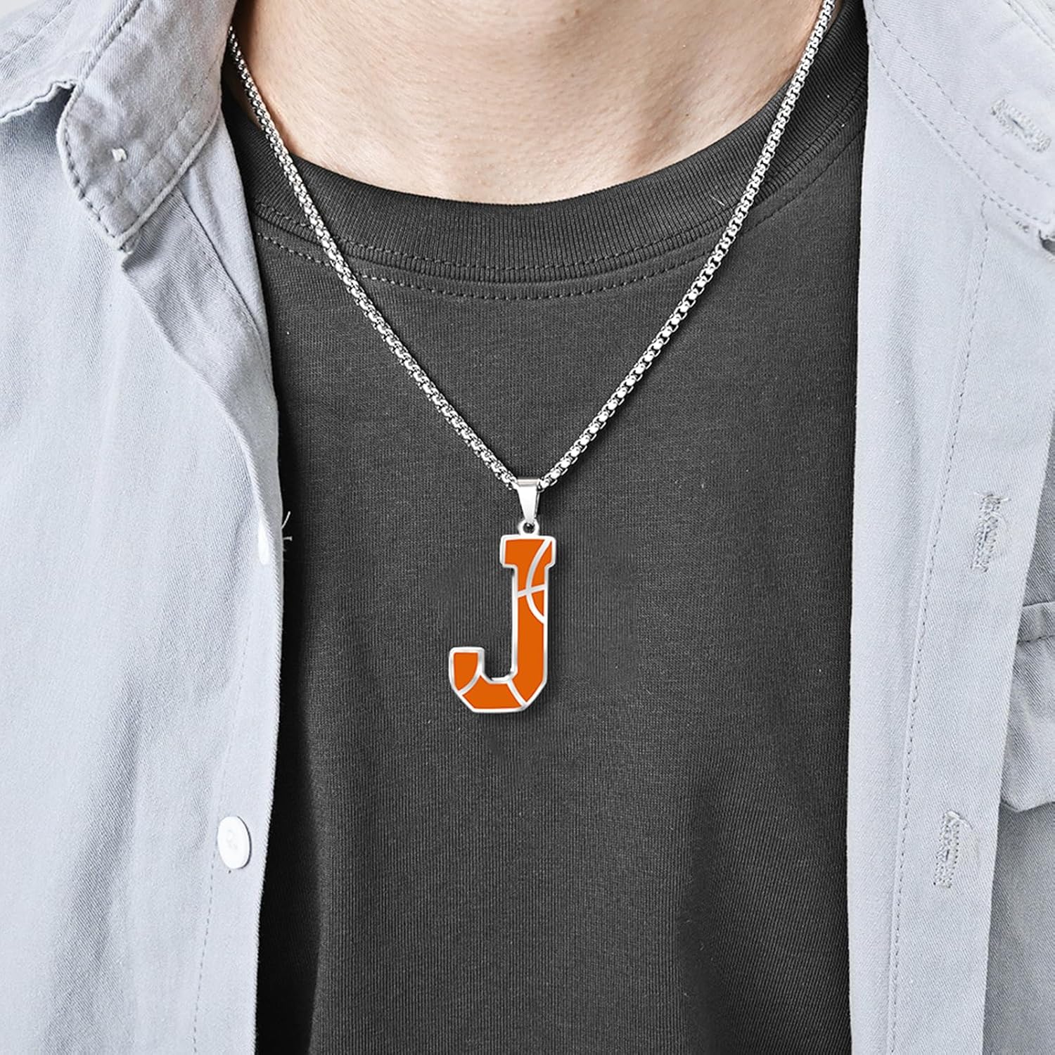 Basketball Initial Necklace for Men A-Z Letter Stainless Steel Charm Pandant 20+2 Inches Chain, Basketball Gifts for Youth Coach Players - Image 4
