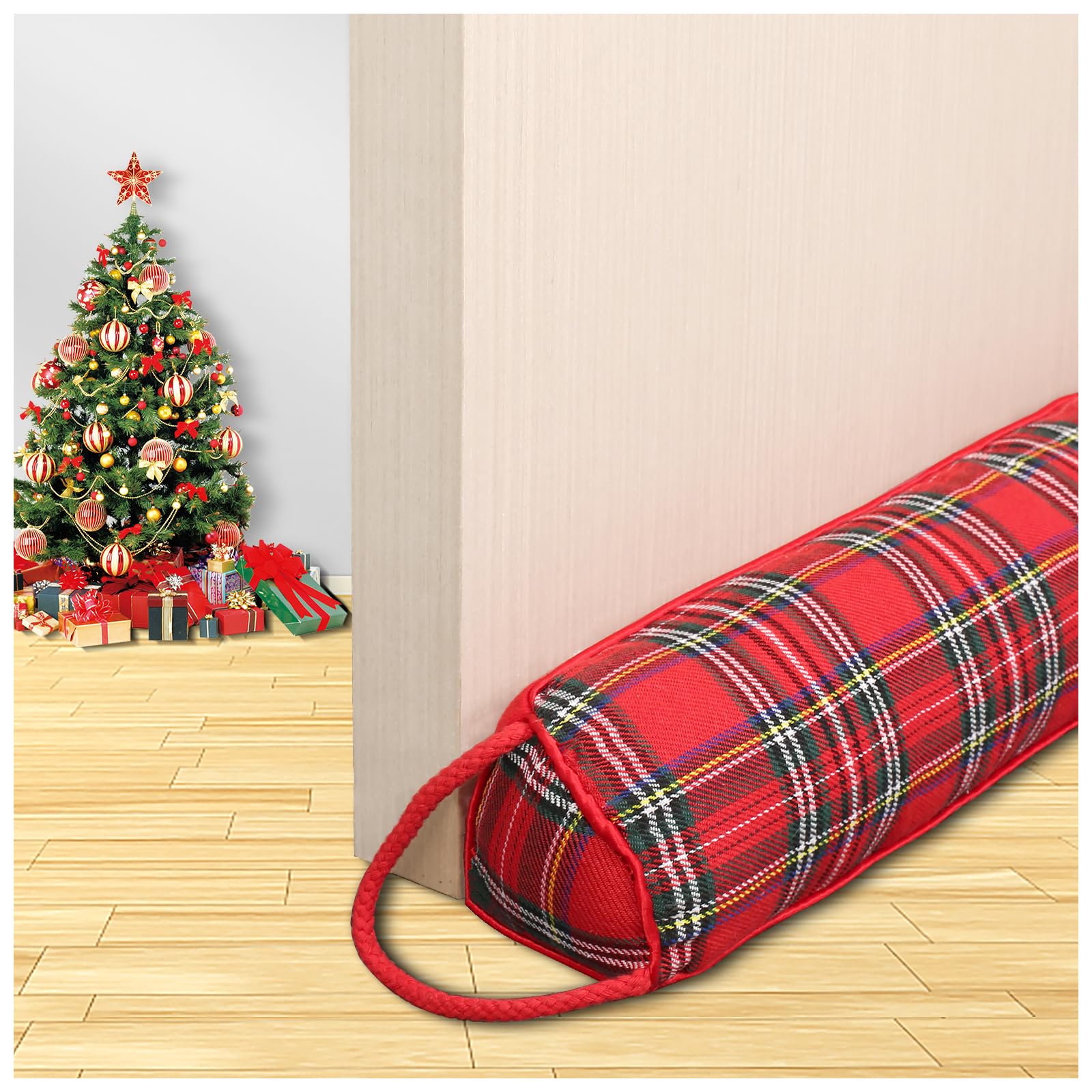 Photo 1 of Triangle Under Door Draft Stopper Noise Blocker 38 Inches for Door Bottom Air Seal Insulation and Soundproof, Heavy Duty Weather Guard Snake Stripping, Tartan Check Red Triangle-tartan Check Red 38inch