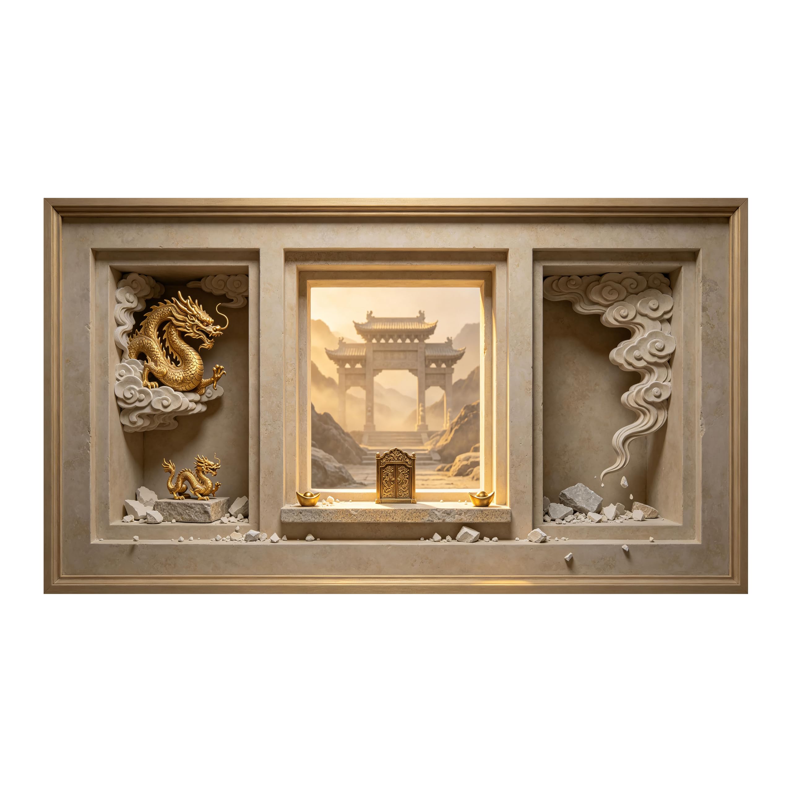 Yzpallescene Art260711052 3D Framed Wall Art Oriental Dragon Relief Zen Temple Fresco Large Size Selfadhesive Removable Wall Decor Prints Artwork For Living Room Bedroom Office