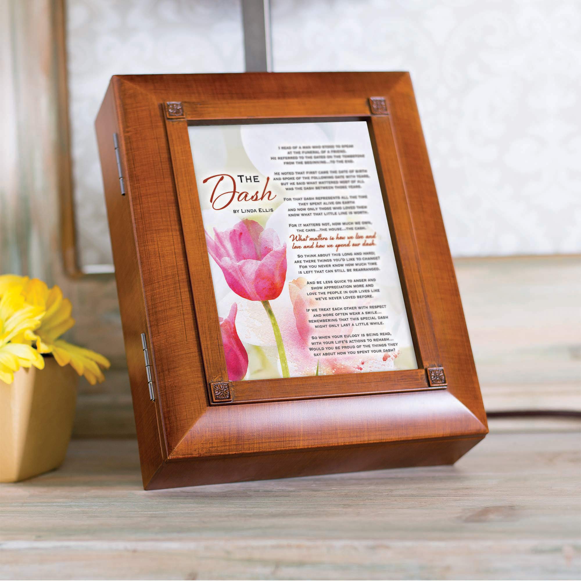The Dash How We Live Love - Scatola commemorativa in legno con motivo floreale