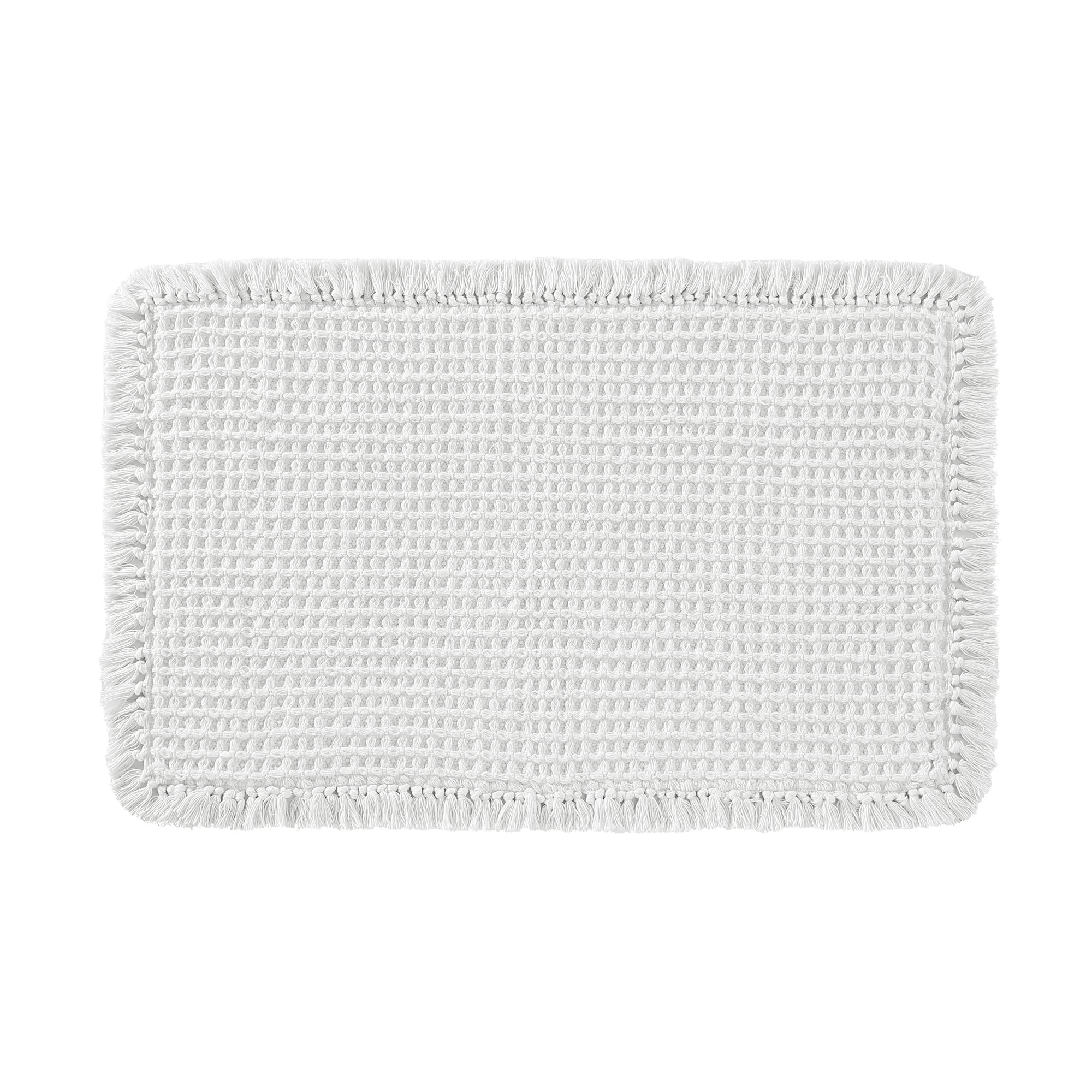Brielle HomeHarris Handwoven Cotton Waffle Bath Rug, White, 21x34
