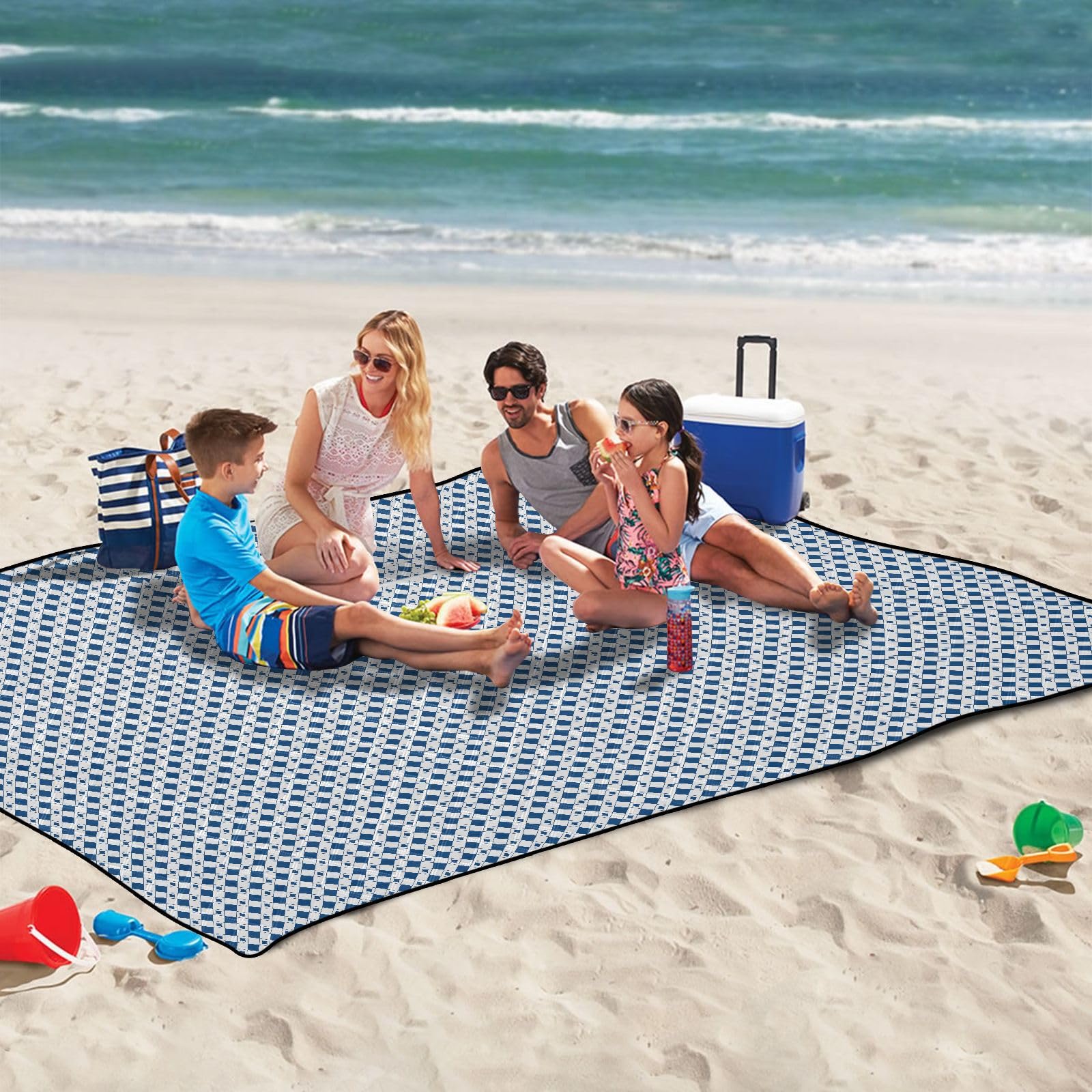 Niebiesko-białe pudełko w kratkę wodoodporne akcesoria piknikowe duży kemping impreza akcesoria piknikowe na zewnątrz dla dorosłych letni prezent Manta de Picnic para Playa