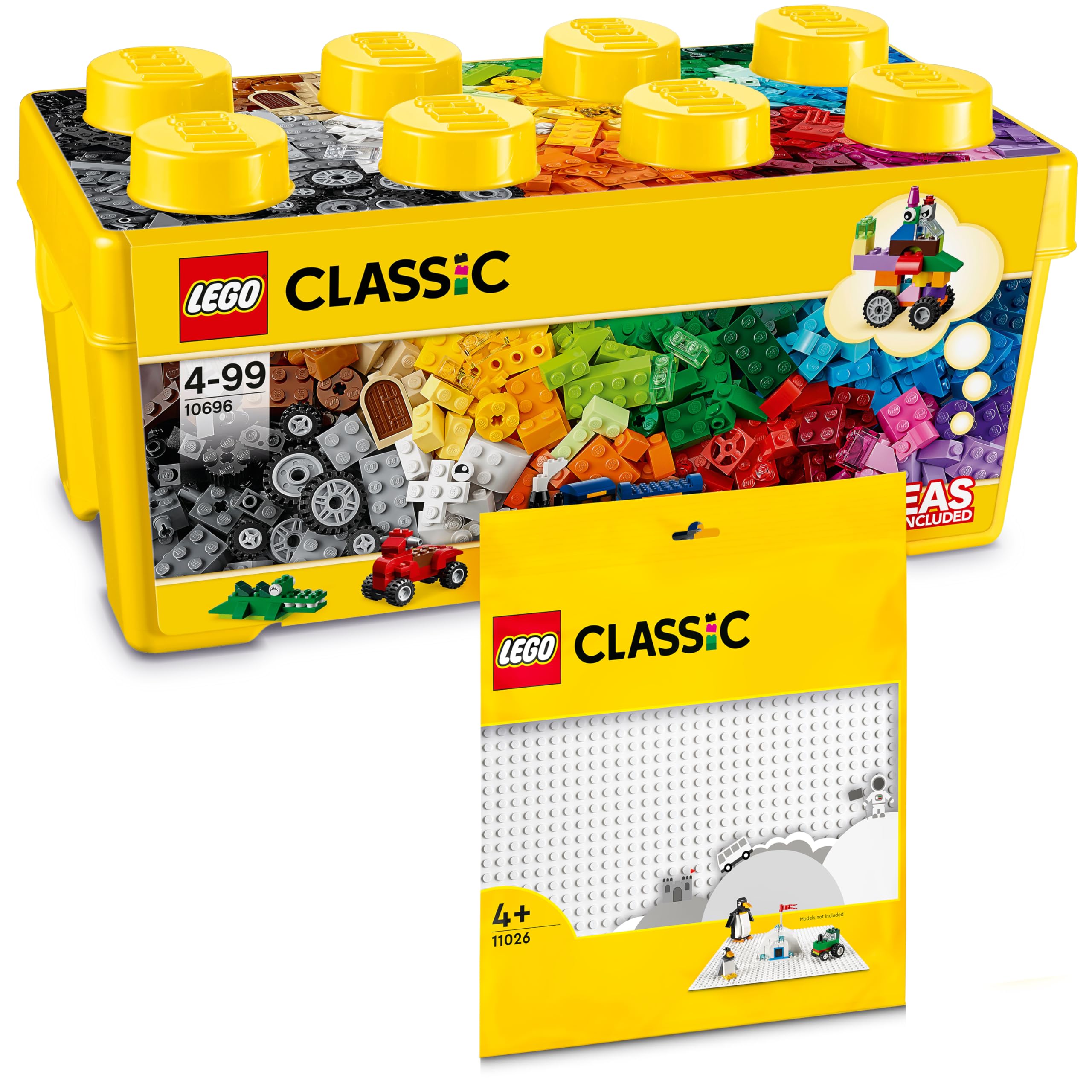 LEGO Classic Medium Building Brick Box + White Plate: Storage Boxes and Plates Bundle for Kids Ages 4 and Up โ image 1