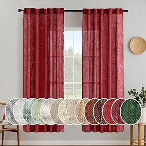 MIULEE Burgundy Red Linen Curtains 72 Inch Length for Bedroom Living Room, Soft Thick Linen Textured Window Drapes Semi Sheer Light Filtering Back Tab Rod Pocket Burlap Look Christmas Decor, 2 Panels