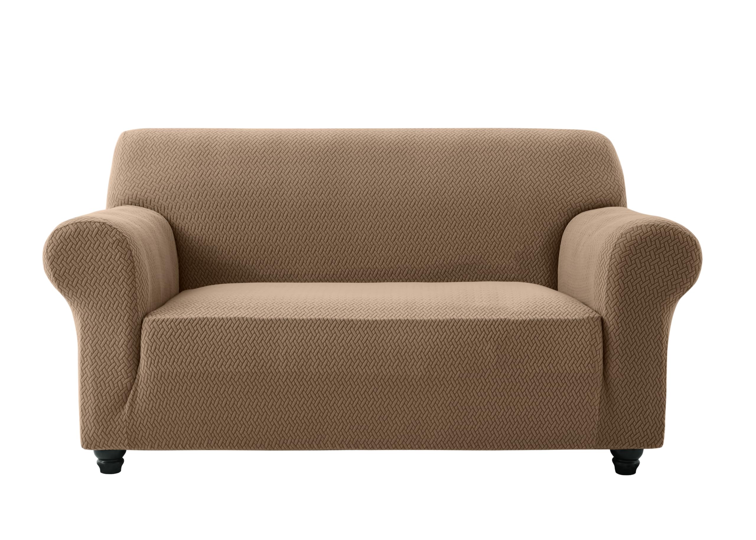 AMEHA High Stretch Sofa Cover 2 Seater Spandex Elastic Fit Slipcovers T Shape Non Slip Loveseat Couch Covers Furniture Protector - 2 Seater, Coffee/Sand