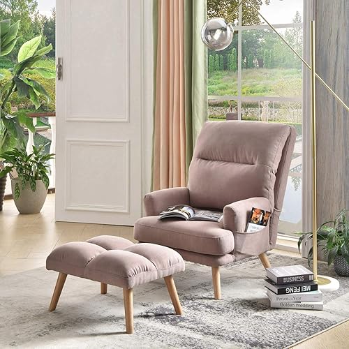 ovios Silla reclinable de interior con otomana, sillas de lectura con reposapiés bolsillo lateral, moderno sillón reclinable para sala de estar,