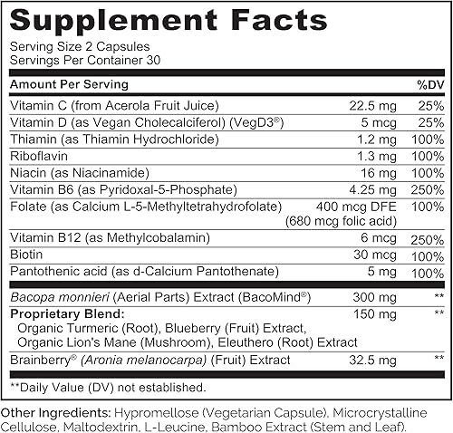 Miniatura 3 de NATURELO Suplemento integral para el cerebro – Suplementos de salud cerebral para apoyo de la memoria y la concentración – Suplemento de mezcla