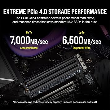 Corsair MP600 ELITE 4TB M.2 PCIe Gen4 x4 NVMe SSD with Included Heatsink – M.2 2280 – Up to 7,000MB/sec Sequential Read – High-Density 3D TLC NAND – Black