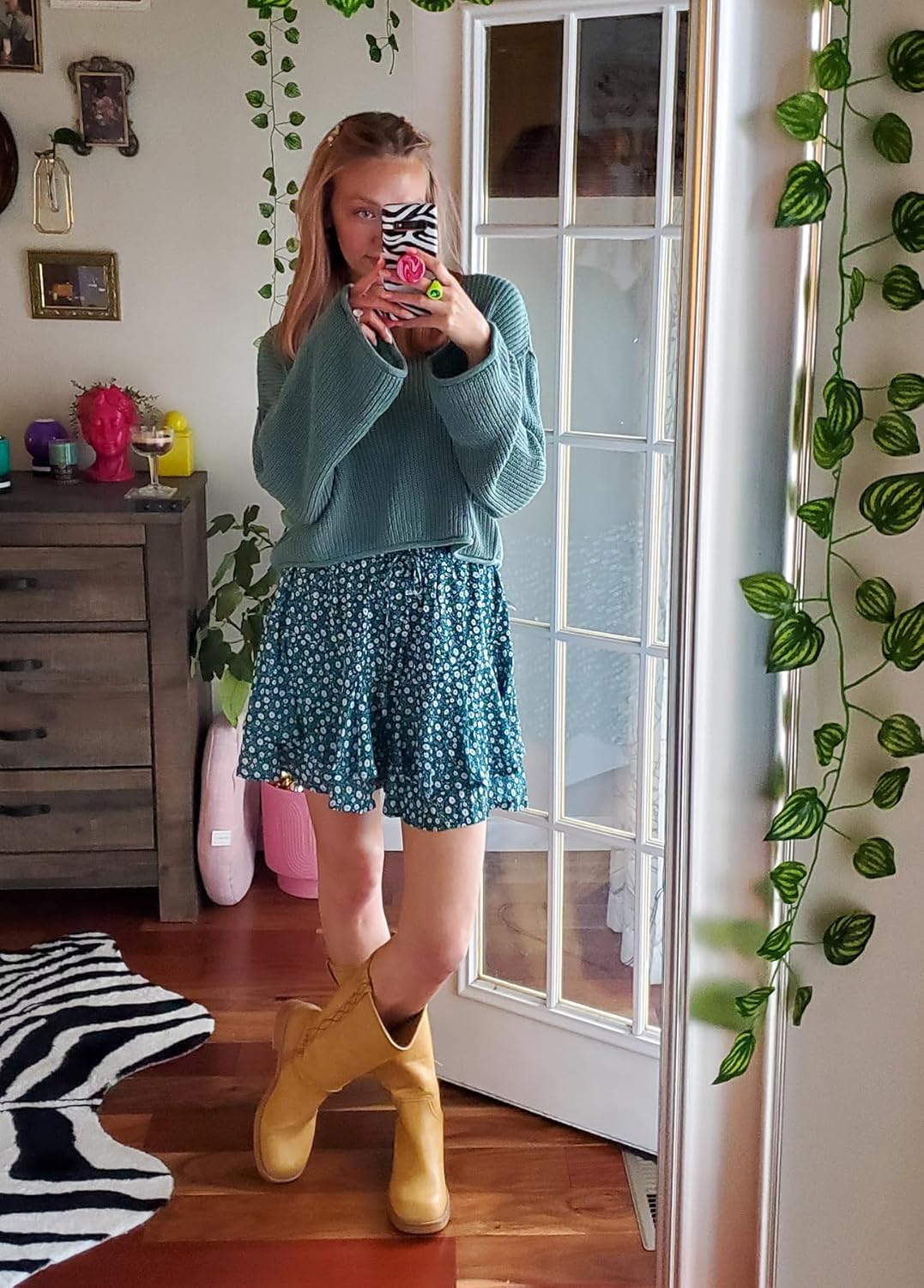 SimpleFun Womens Skorts Floral Ruffled Chiffon Flowy Shorts Summer Flared Mini Skirts - Image 5