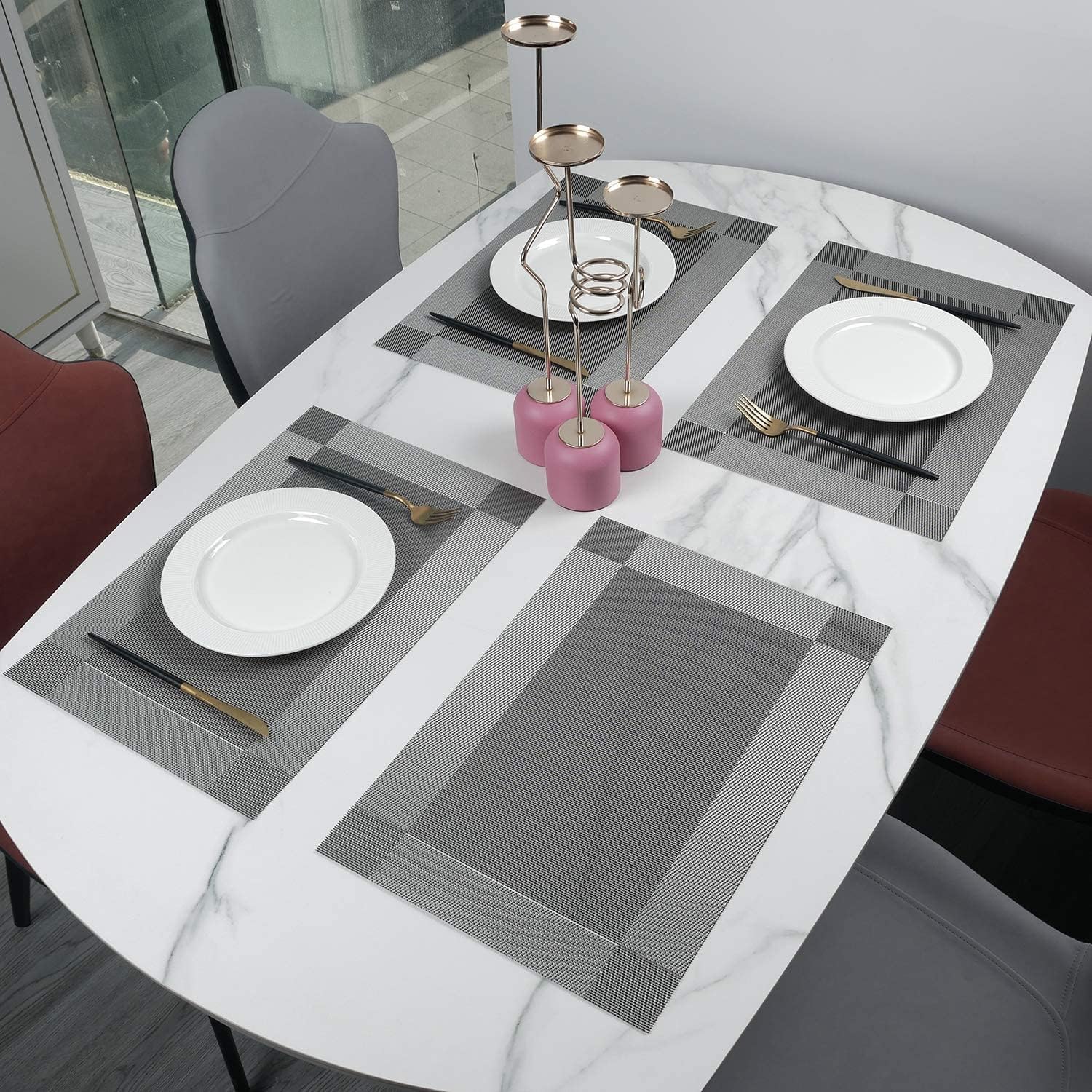 Dining Table Runner and Placemat Set of 8 Modern Place Mats for Dining Table Decor Kitchen and Table Linens Coffee Mat for Christmas Dinners Silver