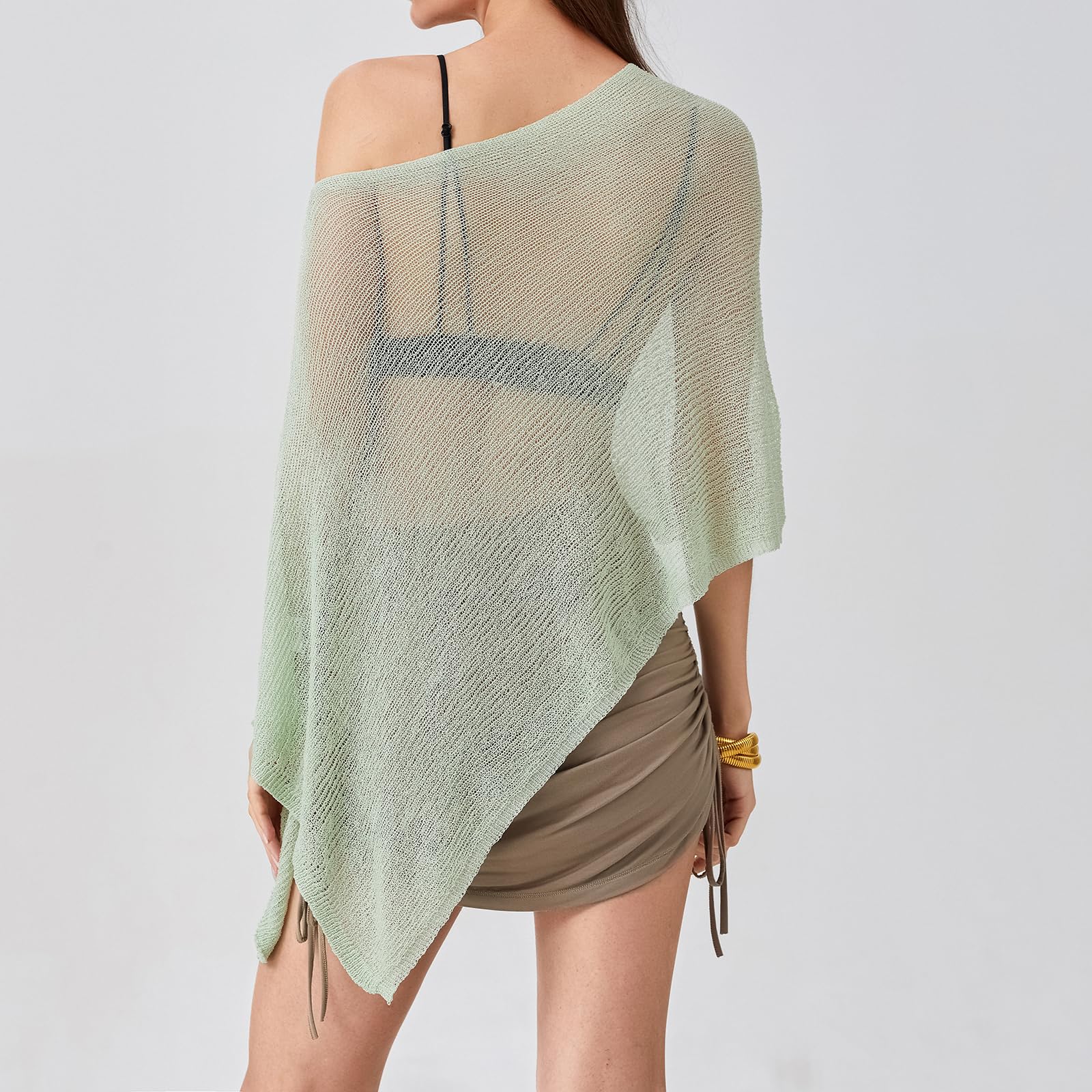 Poncho da donna velato lavorato a maglia, leggero, trasparente, scialle, coprispalle estivo da spiaggia