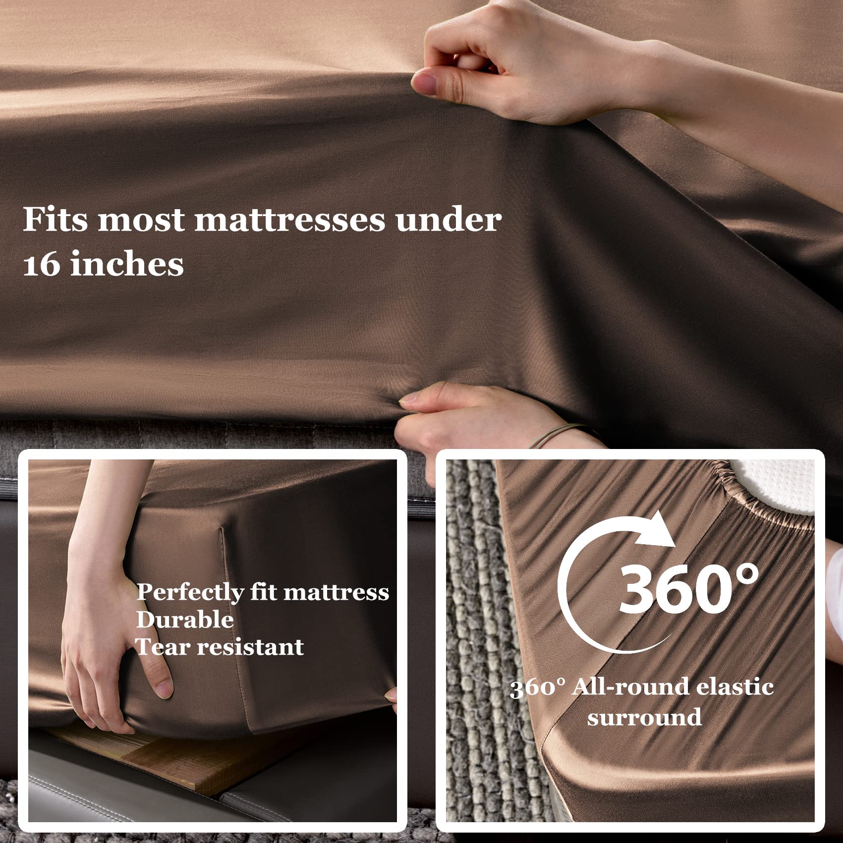 Whitney Home Textile Chocolate Brown Bamboo Microfiber King Size Sheet Set 4 Piece Soft Silky Breathable Luxury Bed Sheets 16" Extra Deep Pocket Machine Wash Wrinkle Free Durable Cool Sheets