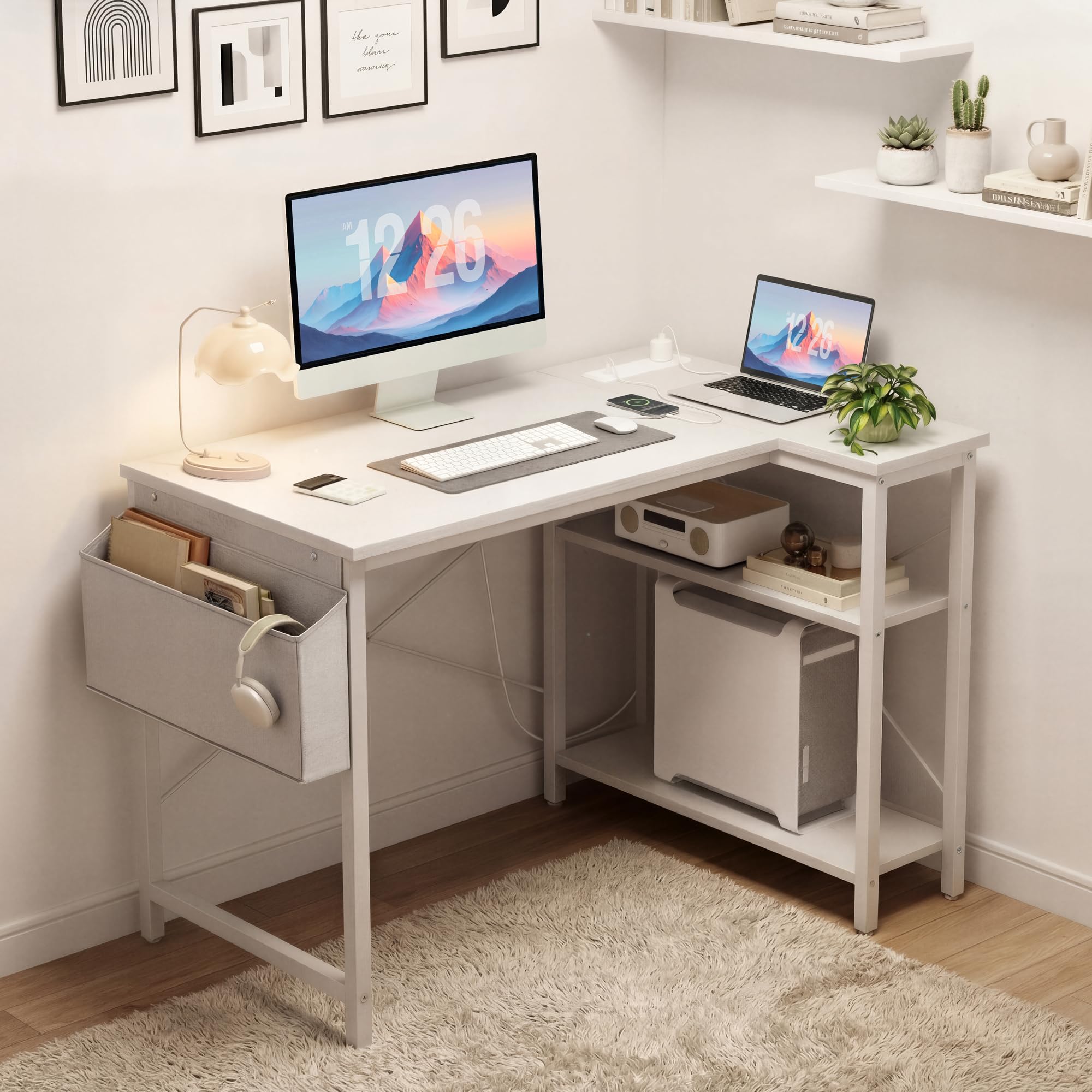 TIQLAB Mesa de Computador em Forma de L, 101,2 cm, Estilo Moderno