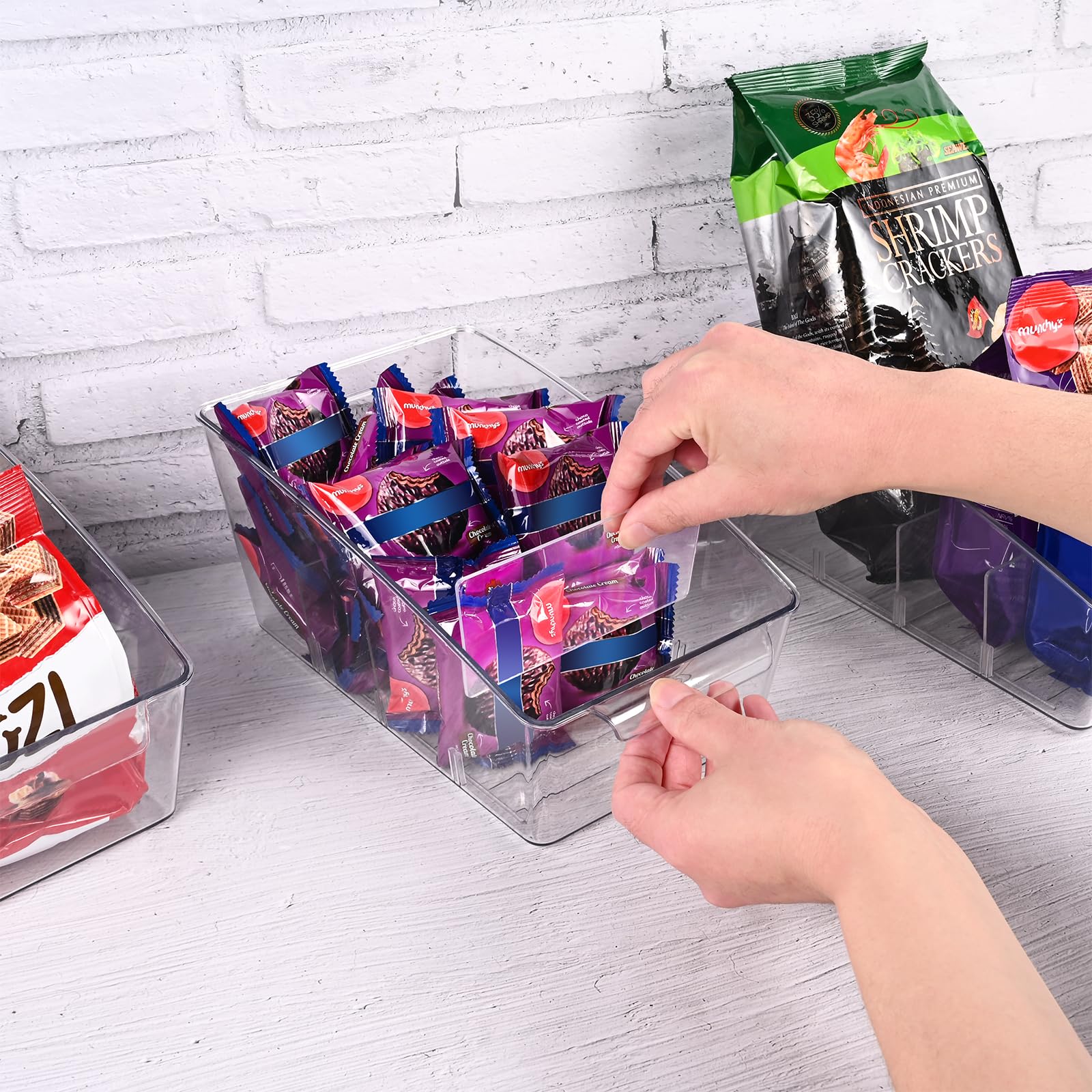 Lot de 4 bacs de rangement transparents amovibles en plastique avec 3 séparateurs, organiseur de réfrigérateur, bacs de réfrigérateur, organisation de cuisine
