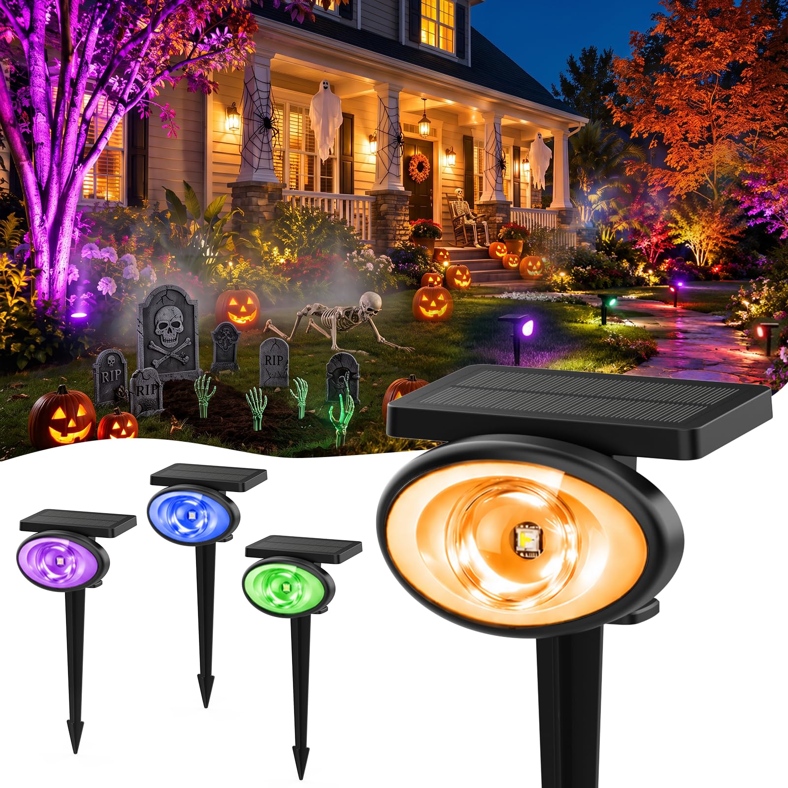 IP67 Solar Lights Outdoor Waterproof, 2CCT &amp; RGB Landscape Lights, 4 Pack