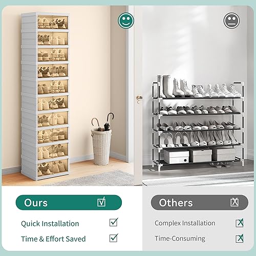 Miniatura 5 de YITAHOME Caja organizadora de zapatos de 9 niveles con 18 pares de fácil montaje para armario, zapatero plegable con puertas magnéticas, armario