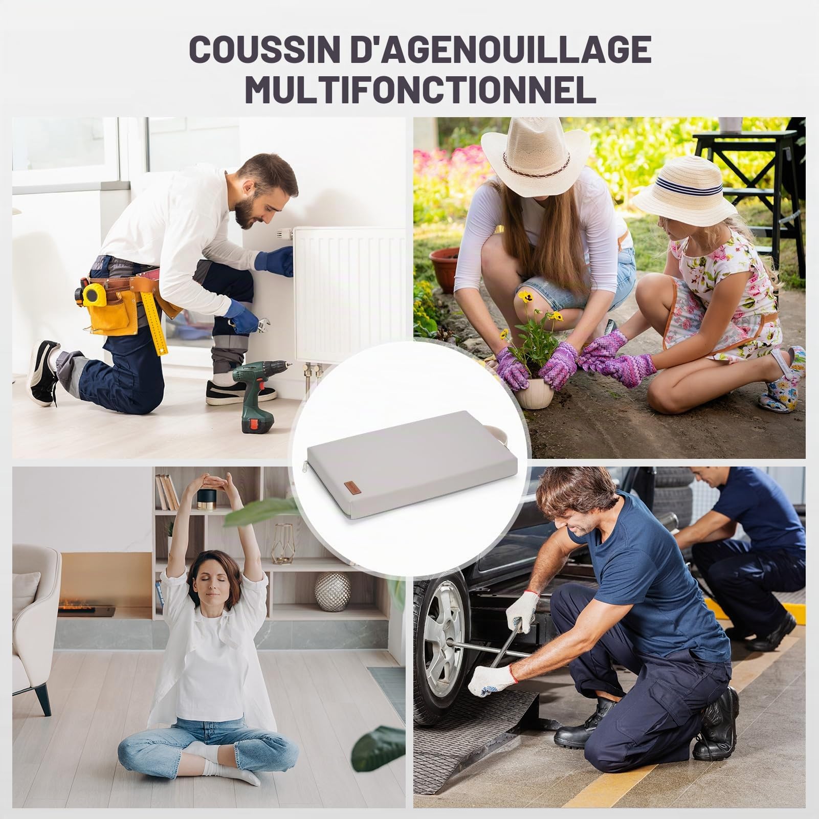 HappyPicnic Tapis à genoux de jardin imperméable – Tapis à genoux en mousse souple de 5,1 cm d'épaisseur pour jardiniers avec poignée et housse amovible, support de genou pour le bain, gris