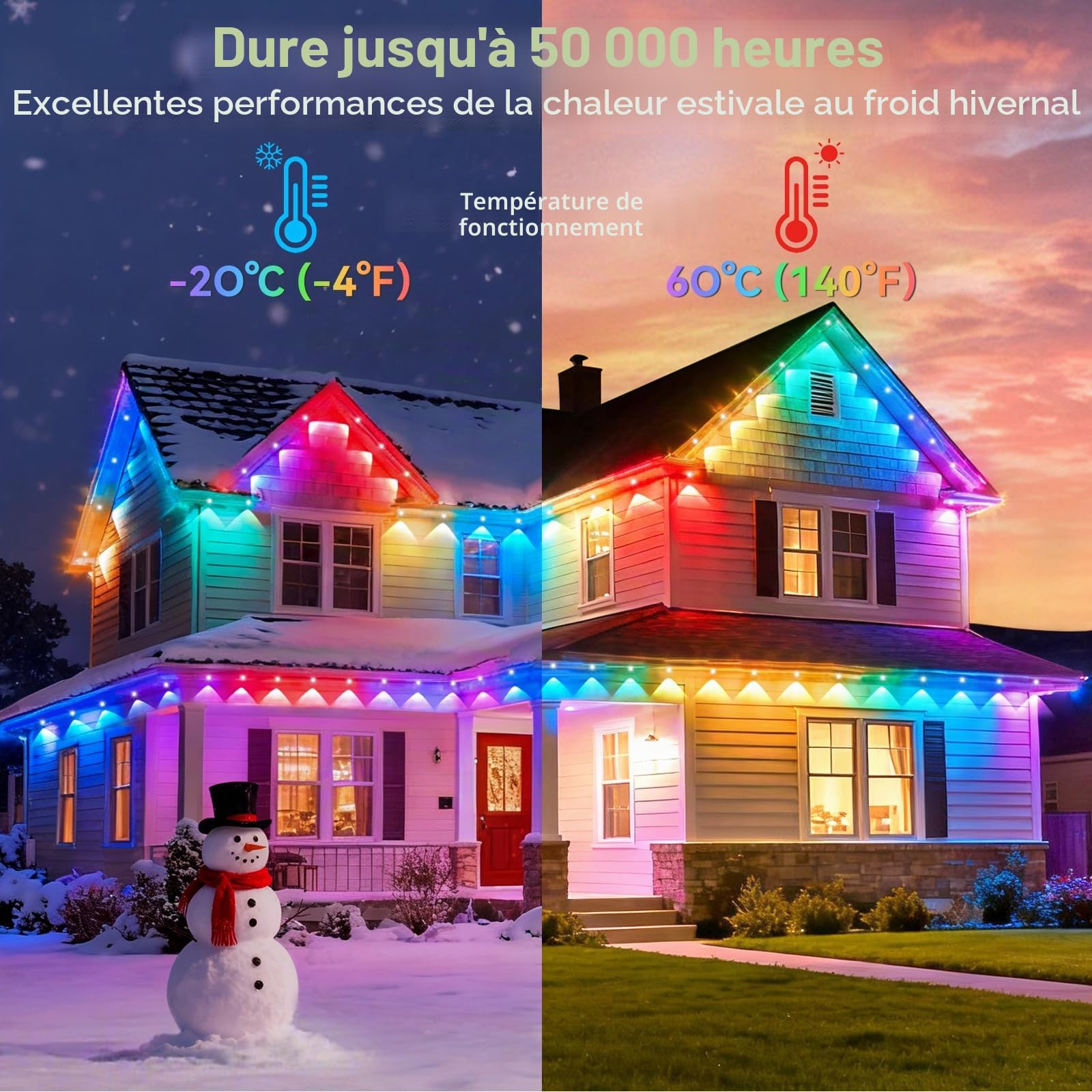 Guirlande Lumineuse Extérieure Permanente 15M 30 LED RGBIC Guirlande Lumineuse Exterieur Multimode, APP et Télécommande, IP65 Étanche pour gouttières, Plafonds et Balcon