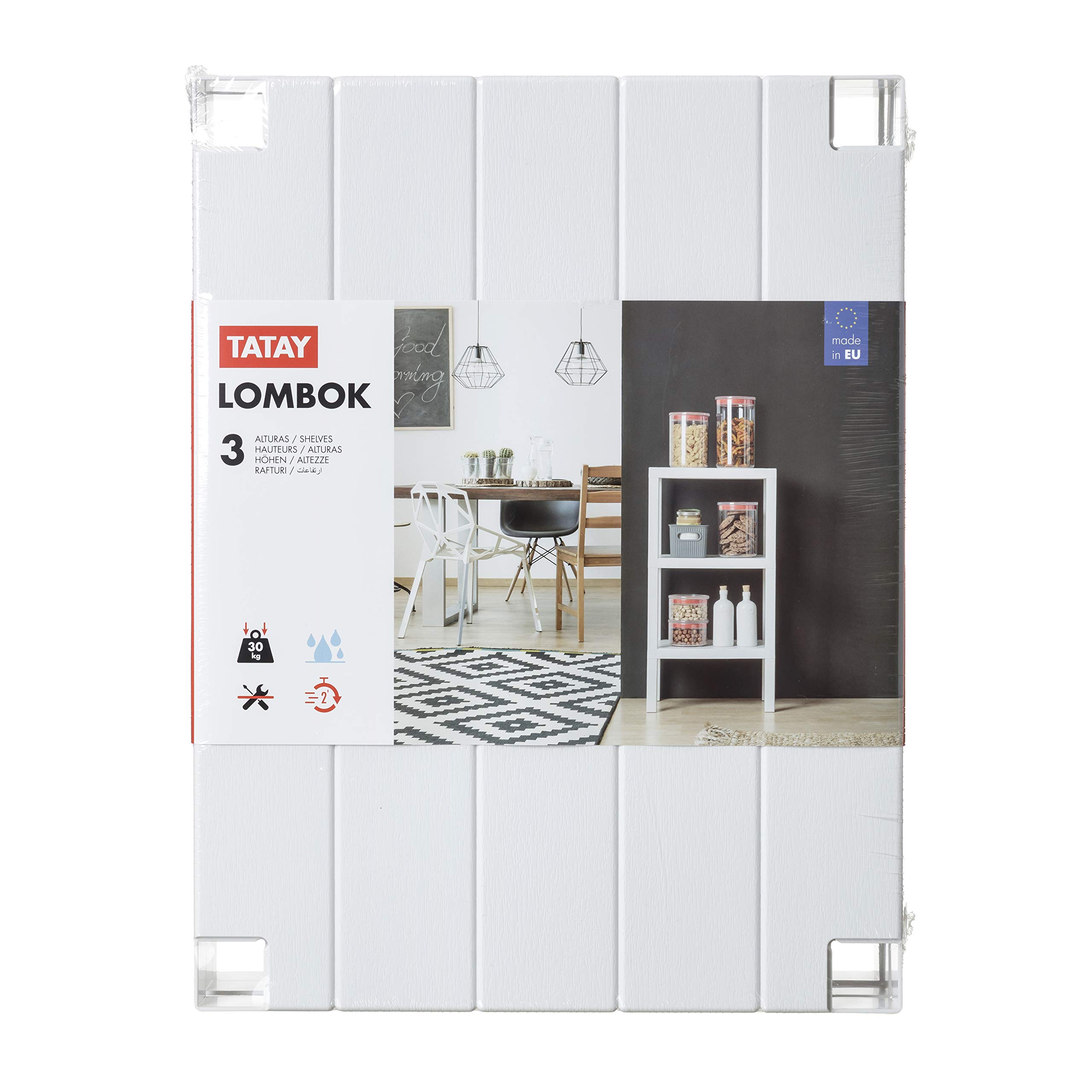 Tatay Lombok Rechthoekig Rek, 4 Etages, Van Polypropyleen, BPA Vrij Houtlook Antislip Voeten Max 10 Kg Per Plank Eenvoudige Montage Afmetingen 38 X 29 100 Cm Grijs 752175142